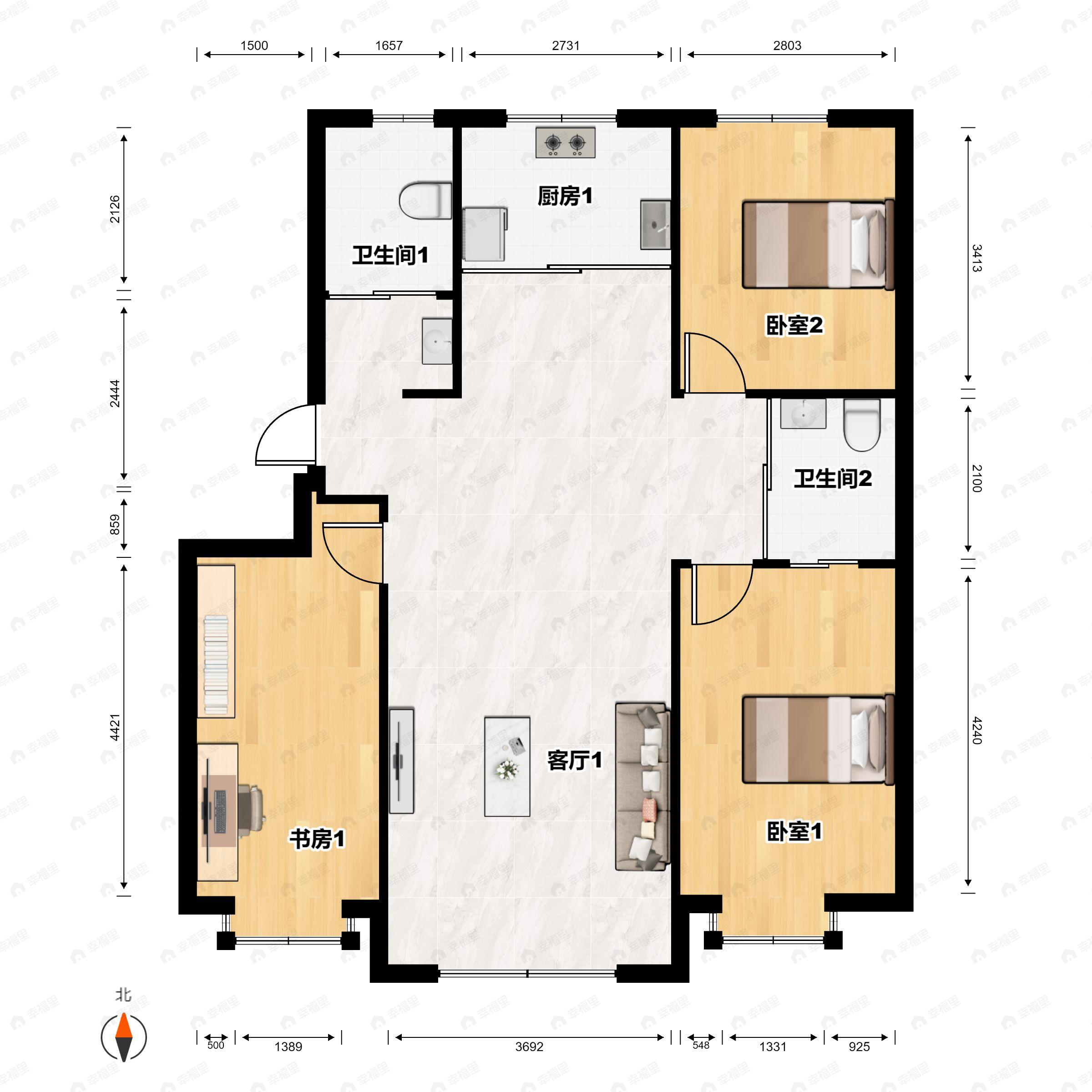 彩虹心筑3室2厅2卫户型图