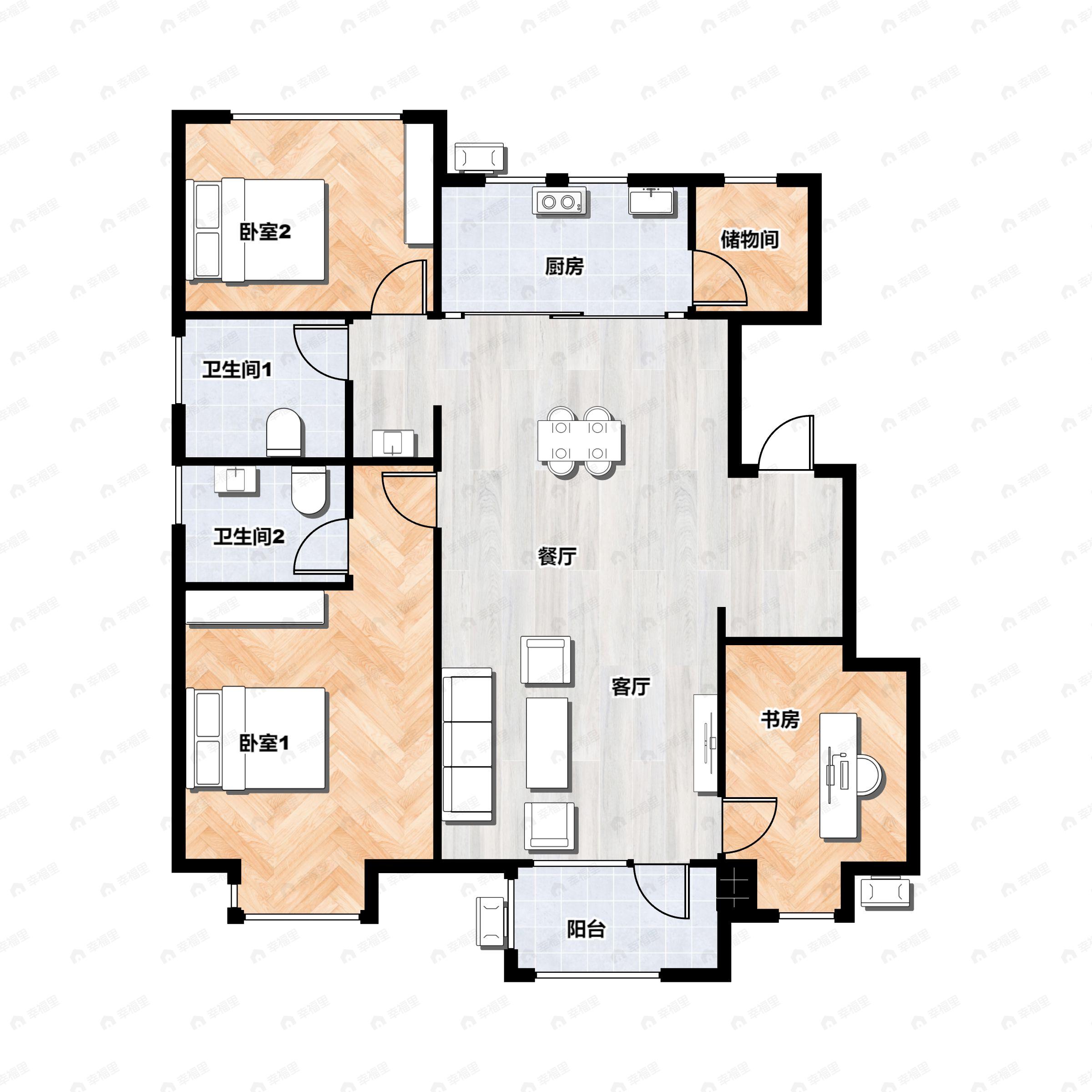 3室2厅2卫建面119平户型图