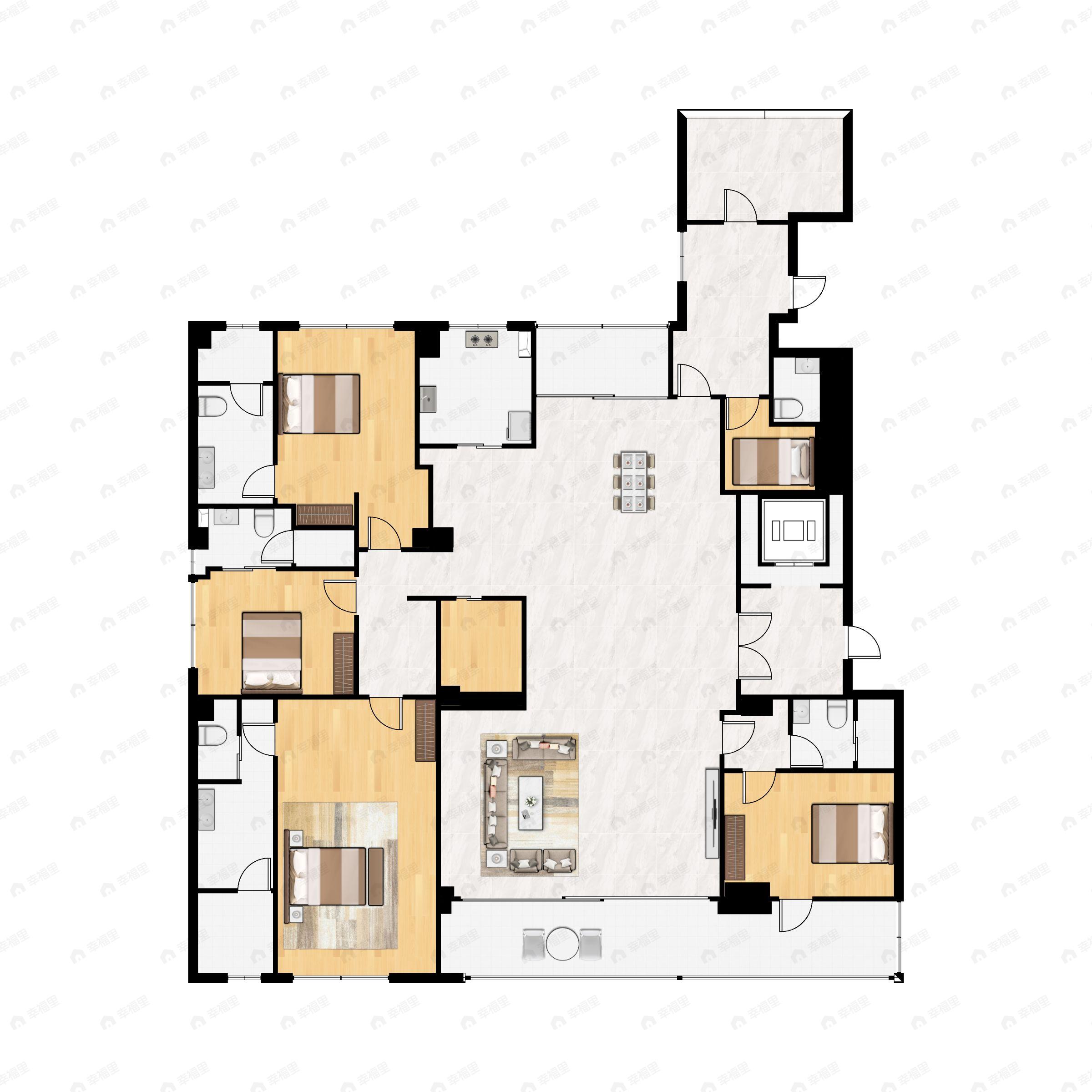 4室2厅5卫建面312平南|北户型图