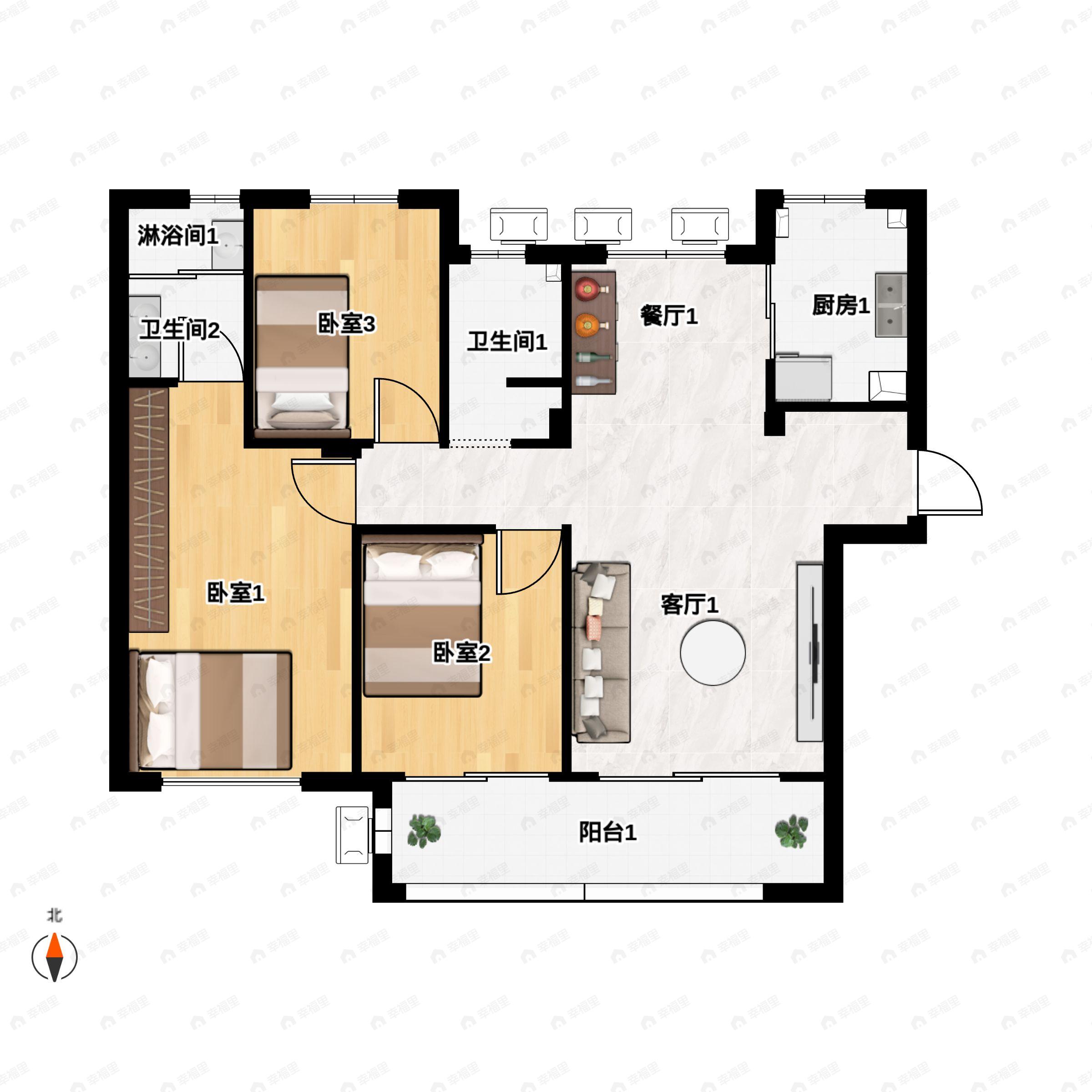 绿城春风江南3室2厅2卫户型图