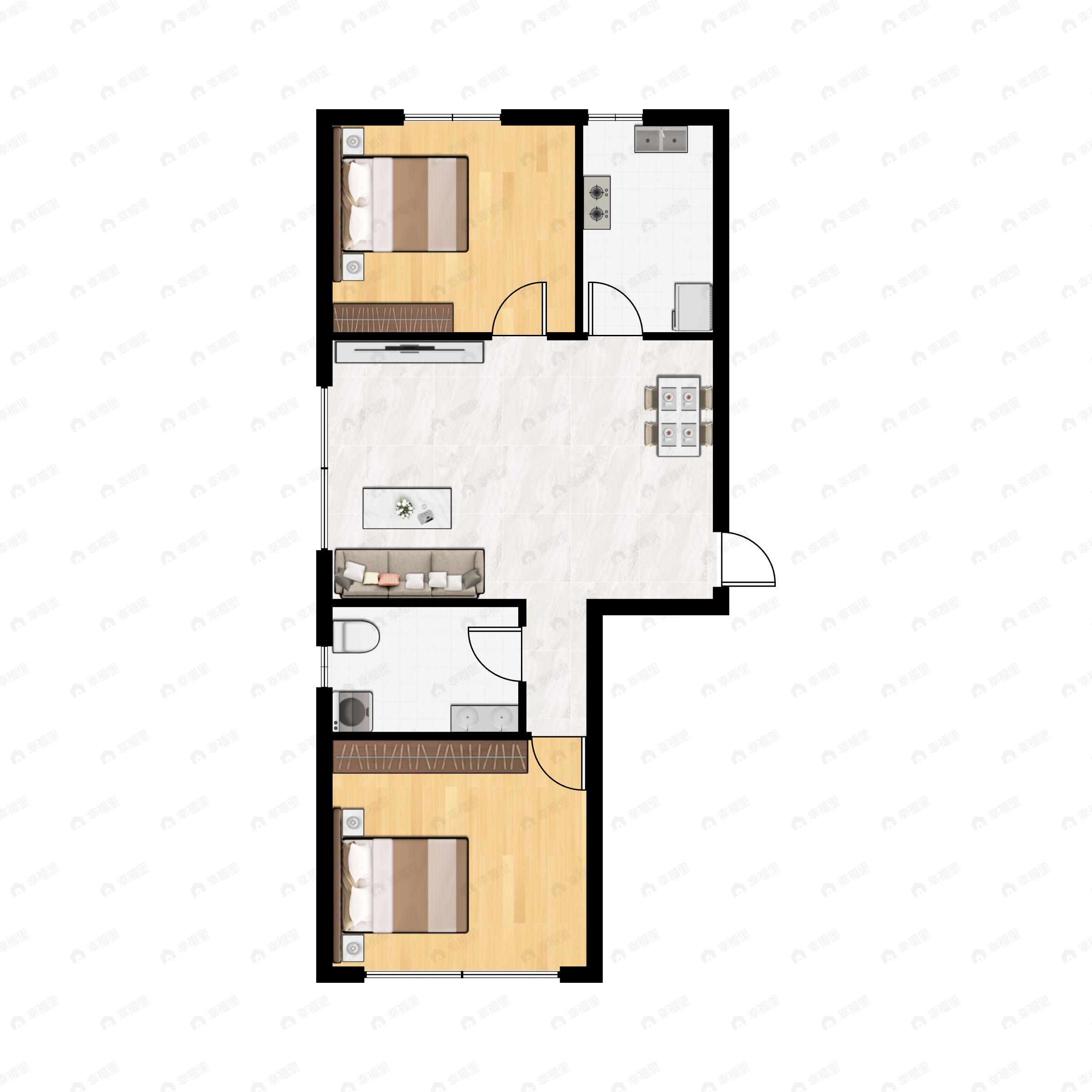 2室2厅1卫建面68平户型图
