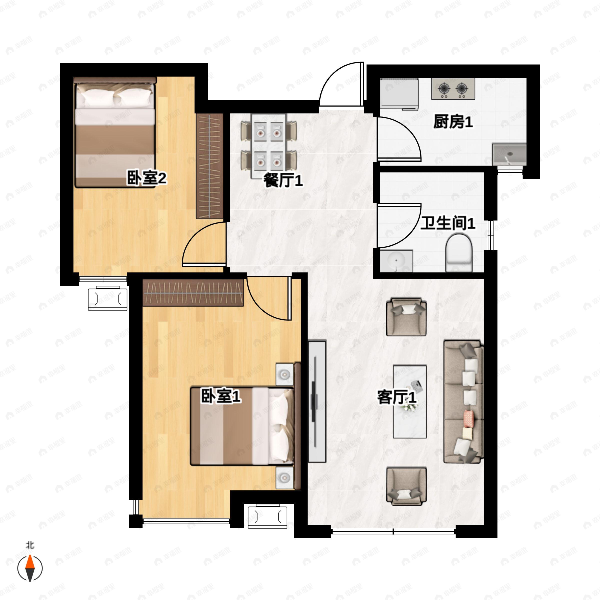 2室2厅1卫建面85平户型图