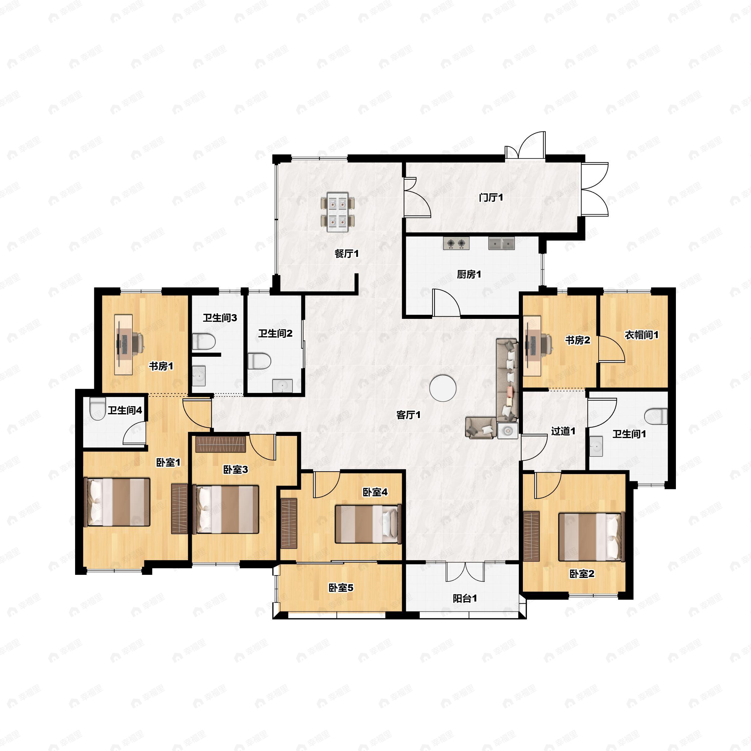 4室3厅4卫建面224平户型图