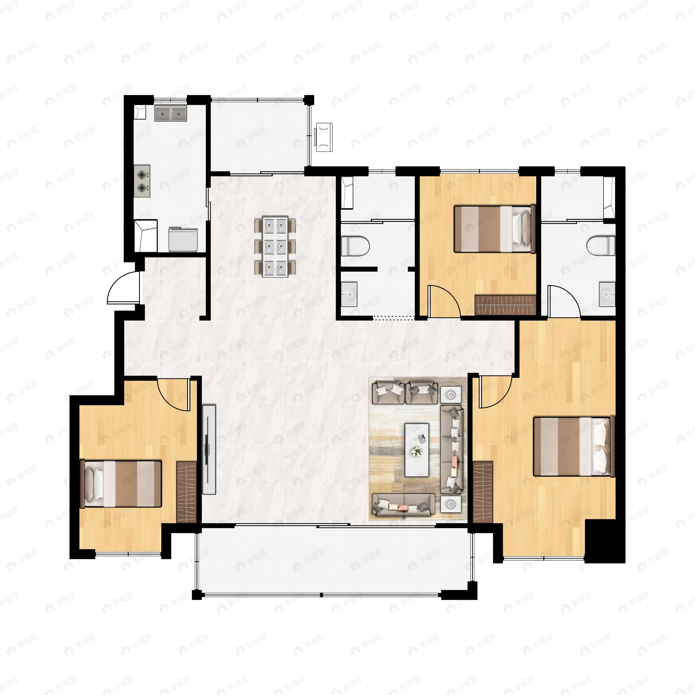 3室2厅2卫建面127平东|西户型图