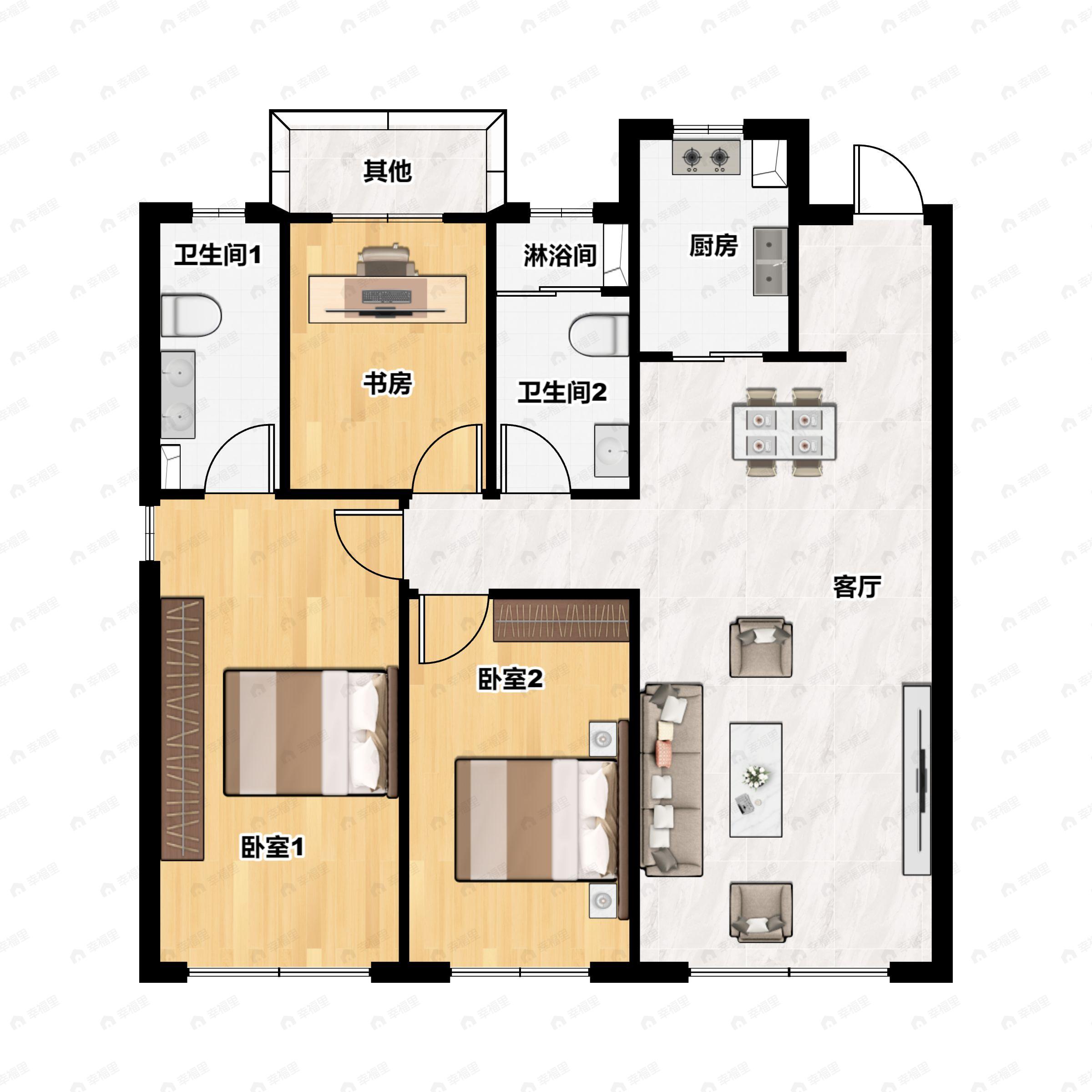 3室2厅2卫建面125平户型图