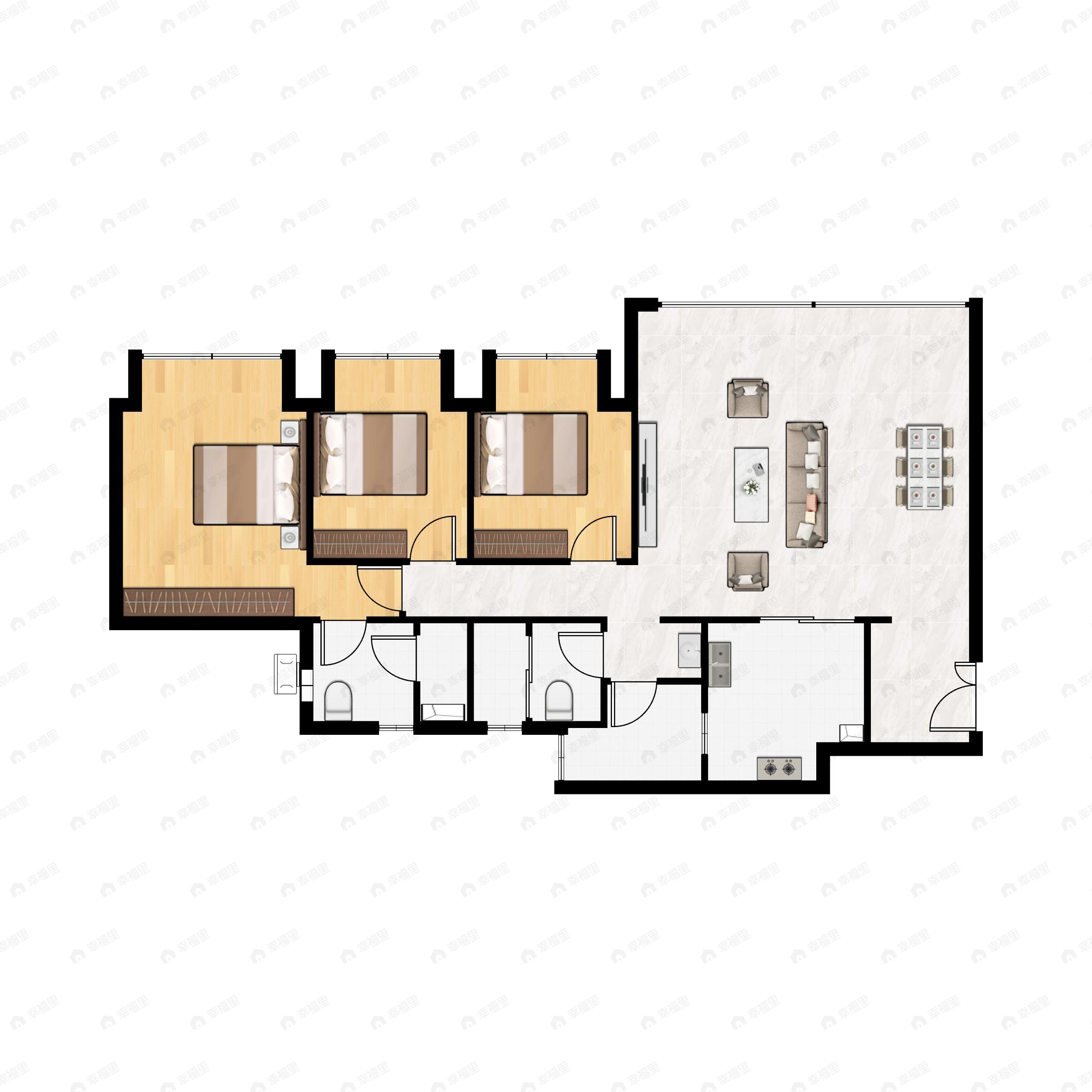龙湖江山颂3室2厅2卫户型图