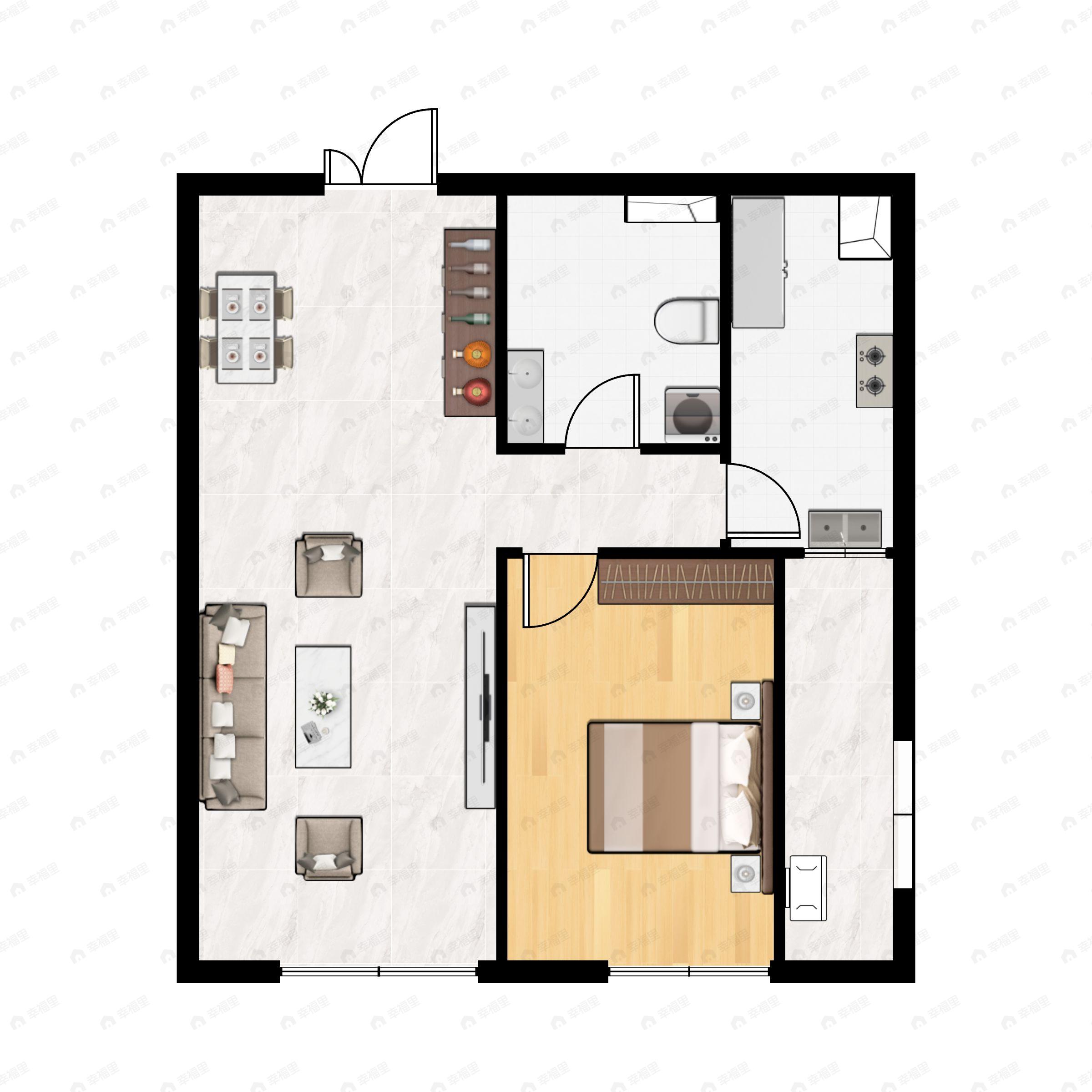 1室1厅1卫建面67m²南户型图