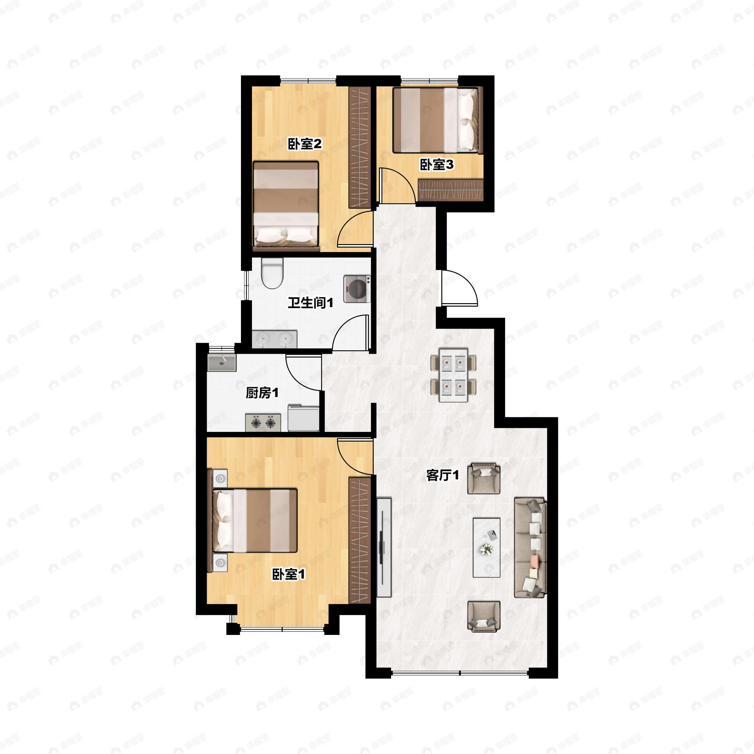 3室2厅1卫建面97平南户型图
