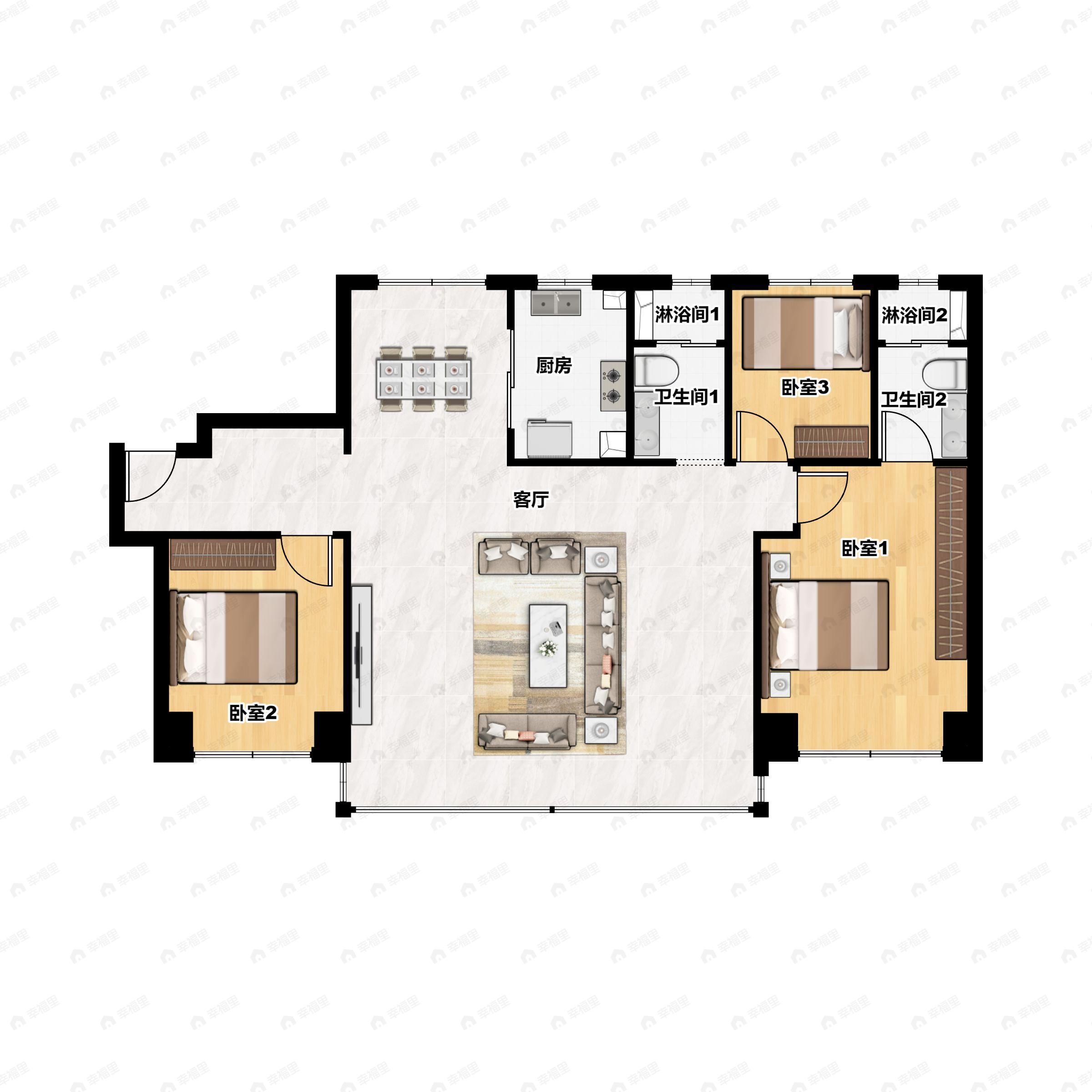 4室2厅2卫建面118平户型图