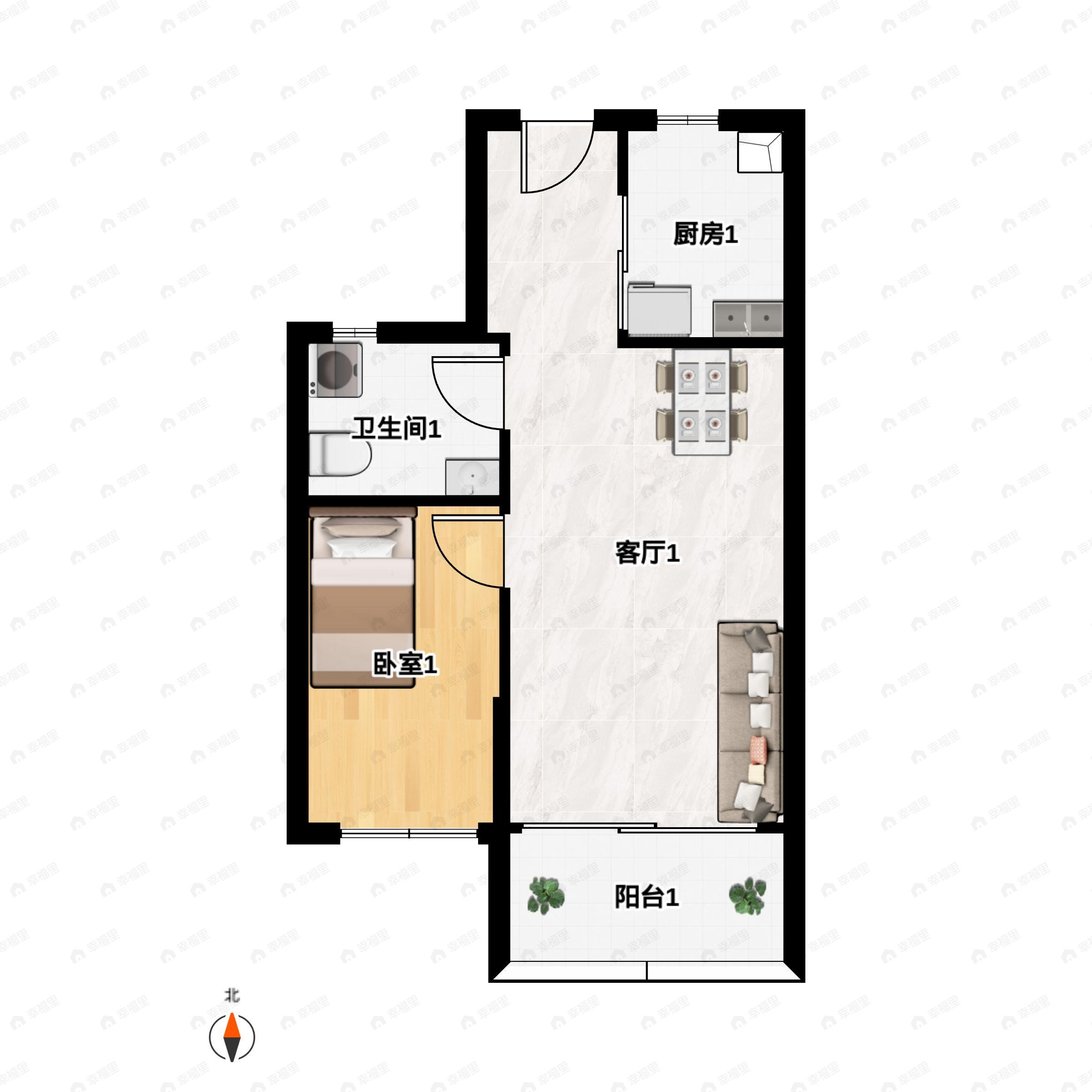 2室1厅1卫建面56平户型图