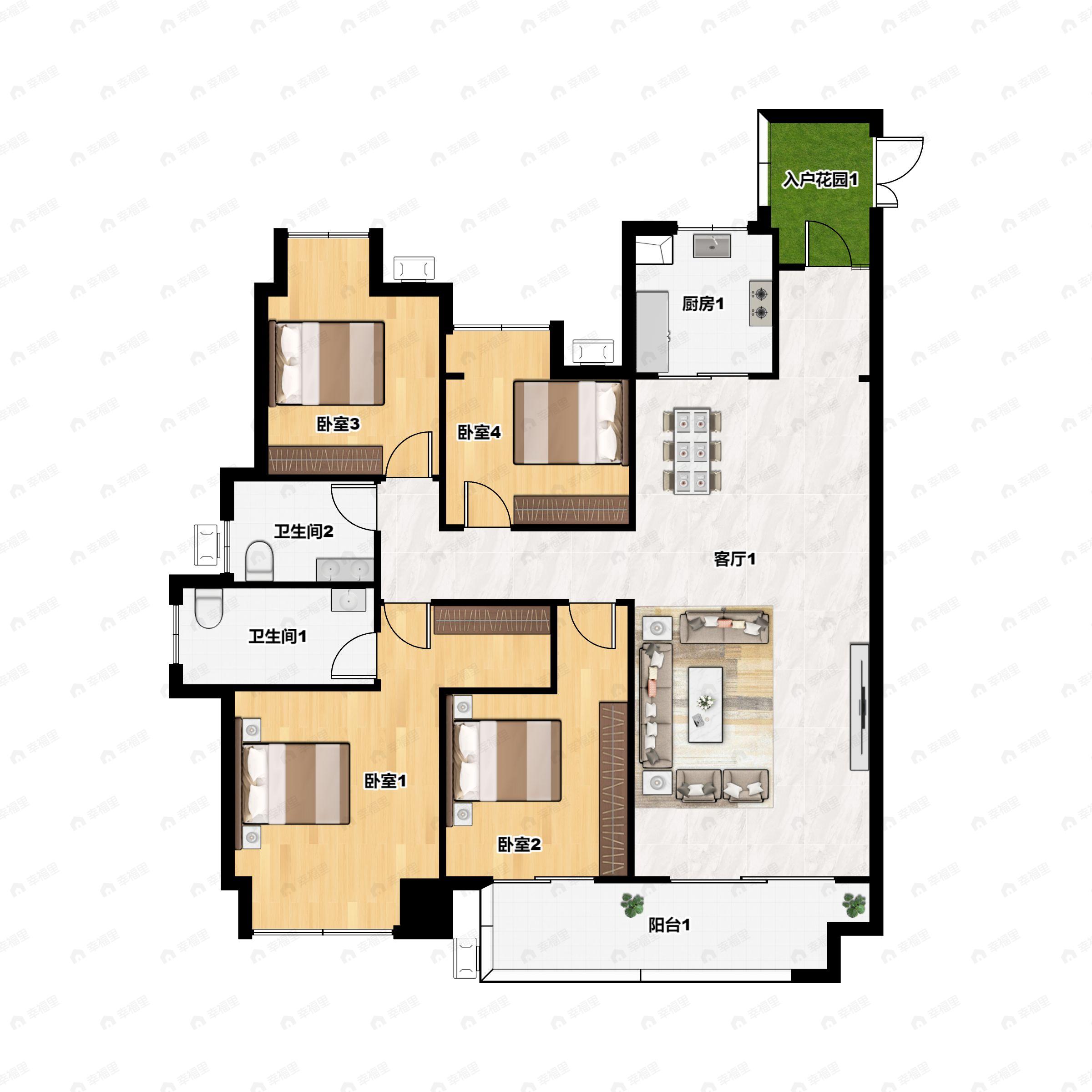 4室2厅2卫建面133平南户型图