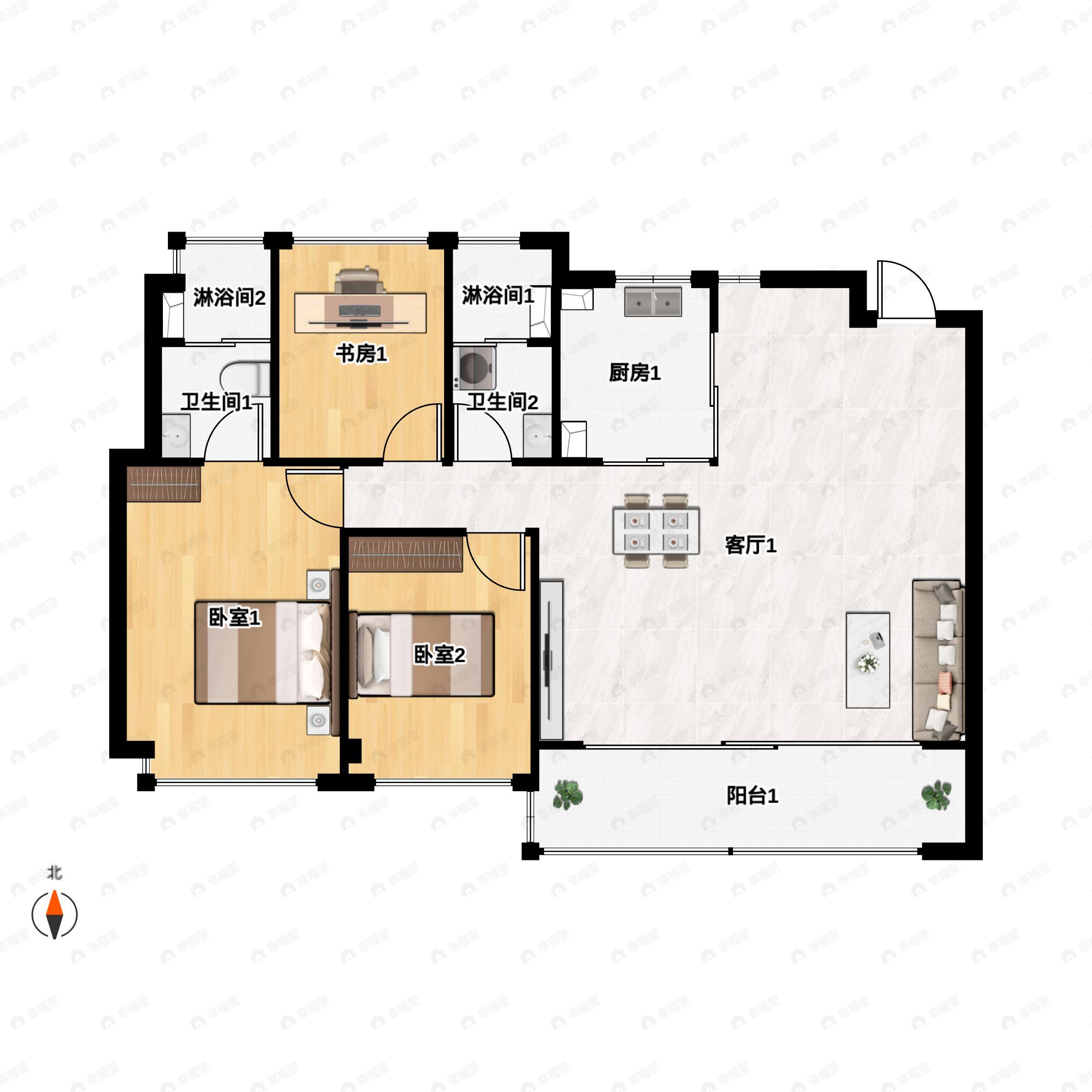 3室2厅2卫建面135平户型图