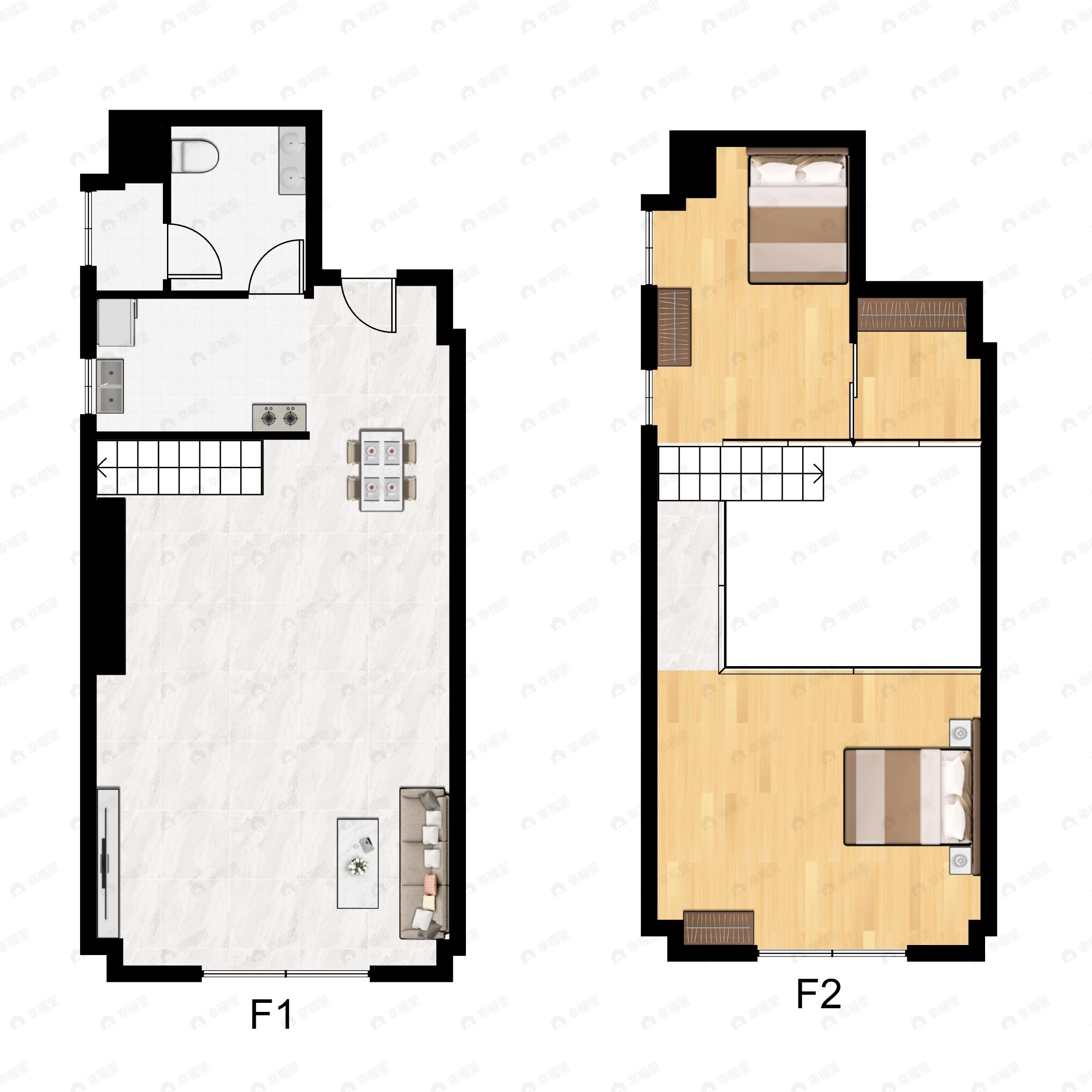 2室2厅1卫建面54平户型图