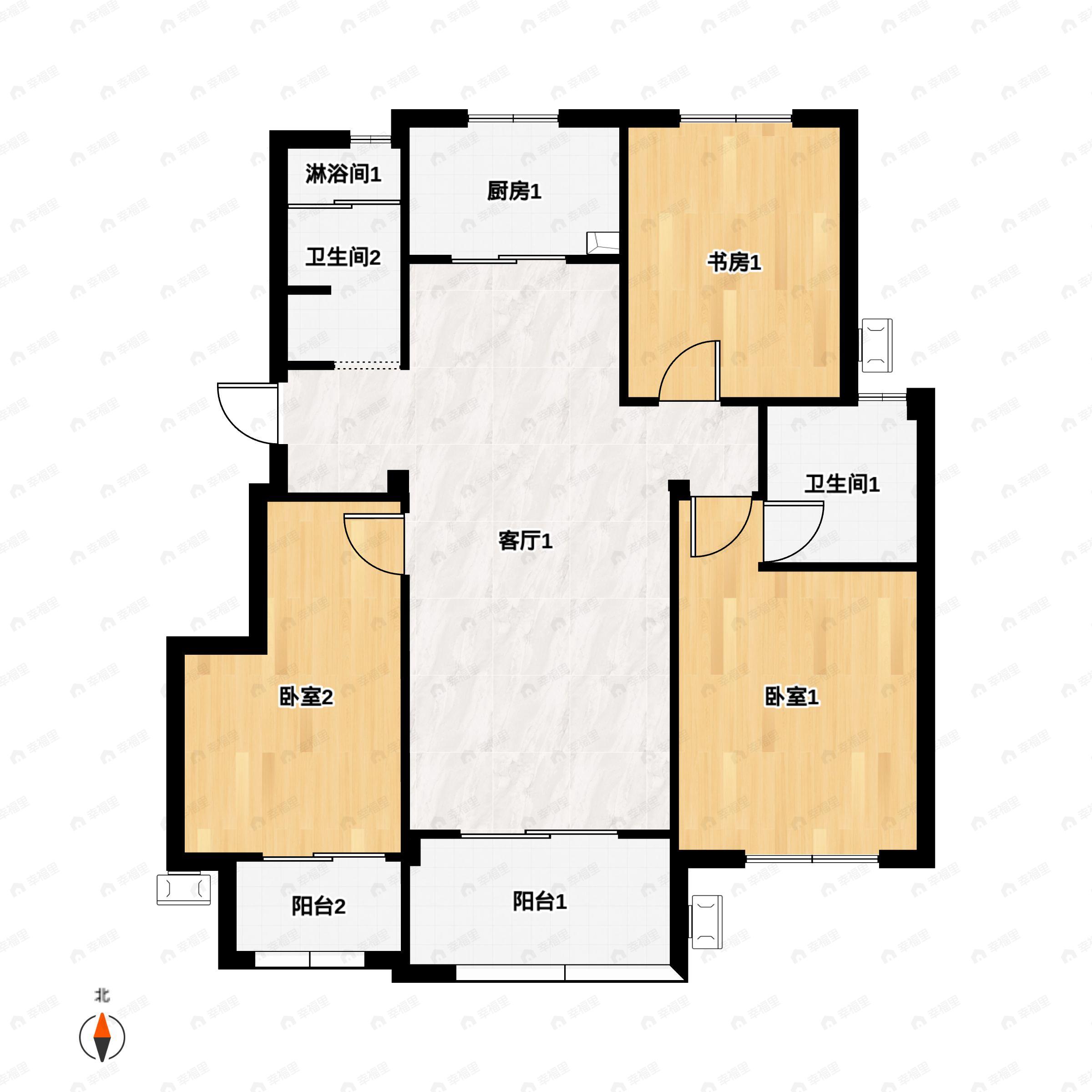 3室2厅2卫建面101平南户型图