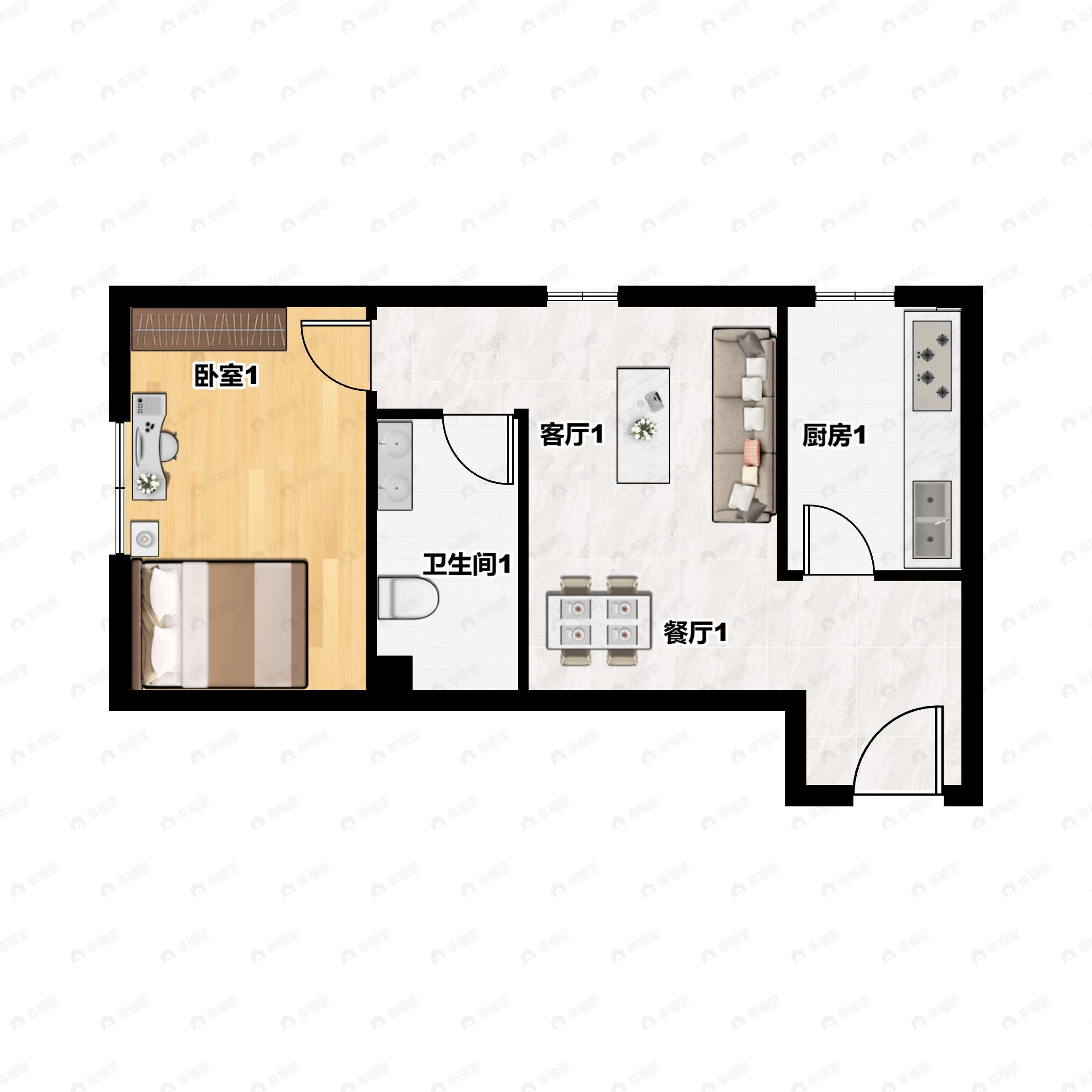 1室1厅1卫建面62平户型图
