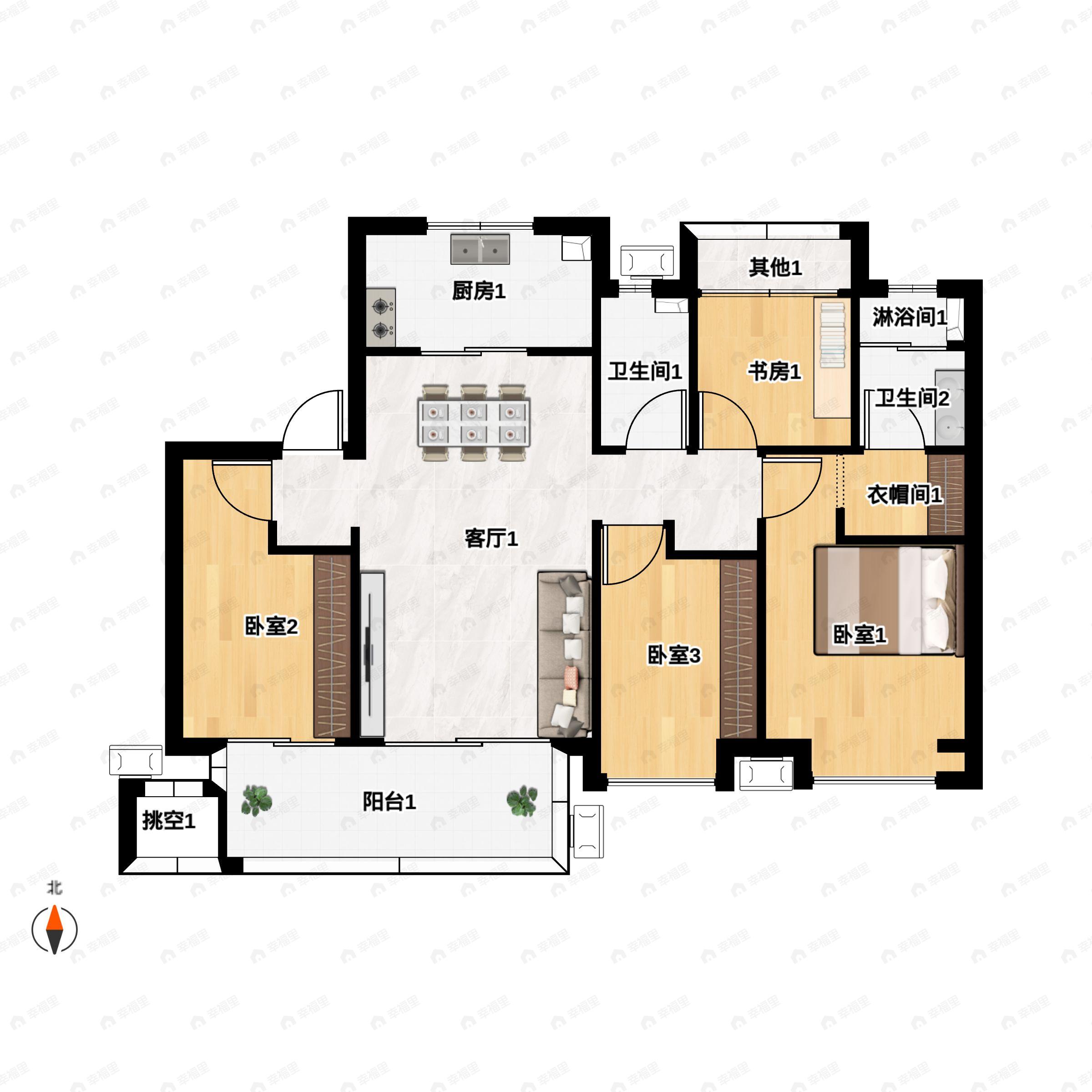 4室2厅2卫建面125平户型图