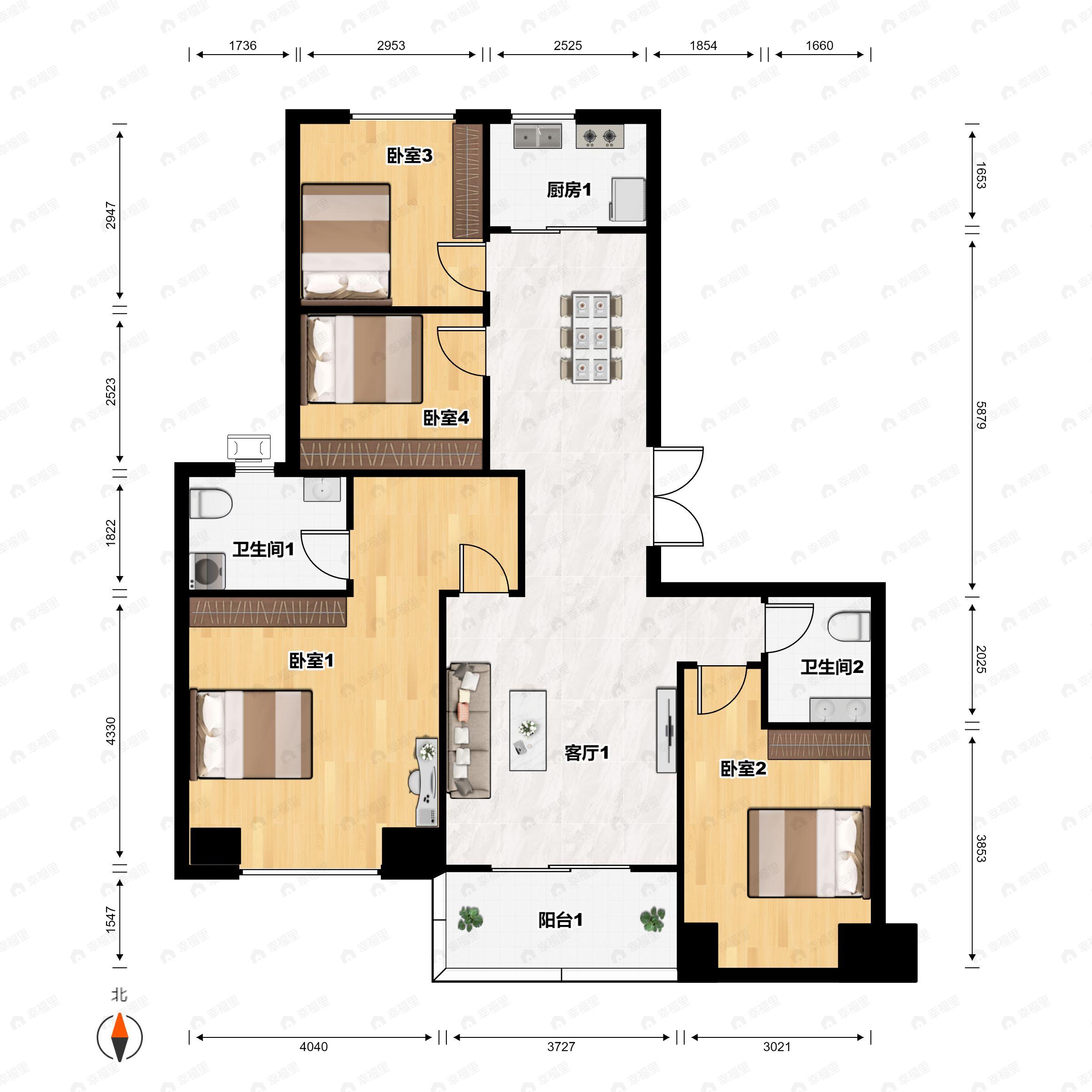 4室2厅2卫建面143平南户型图