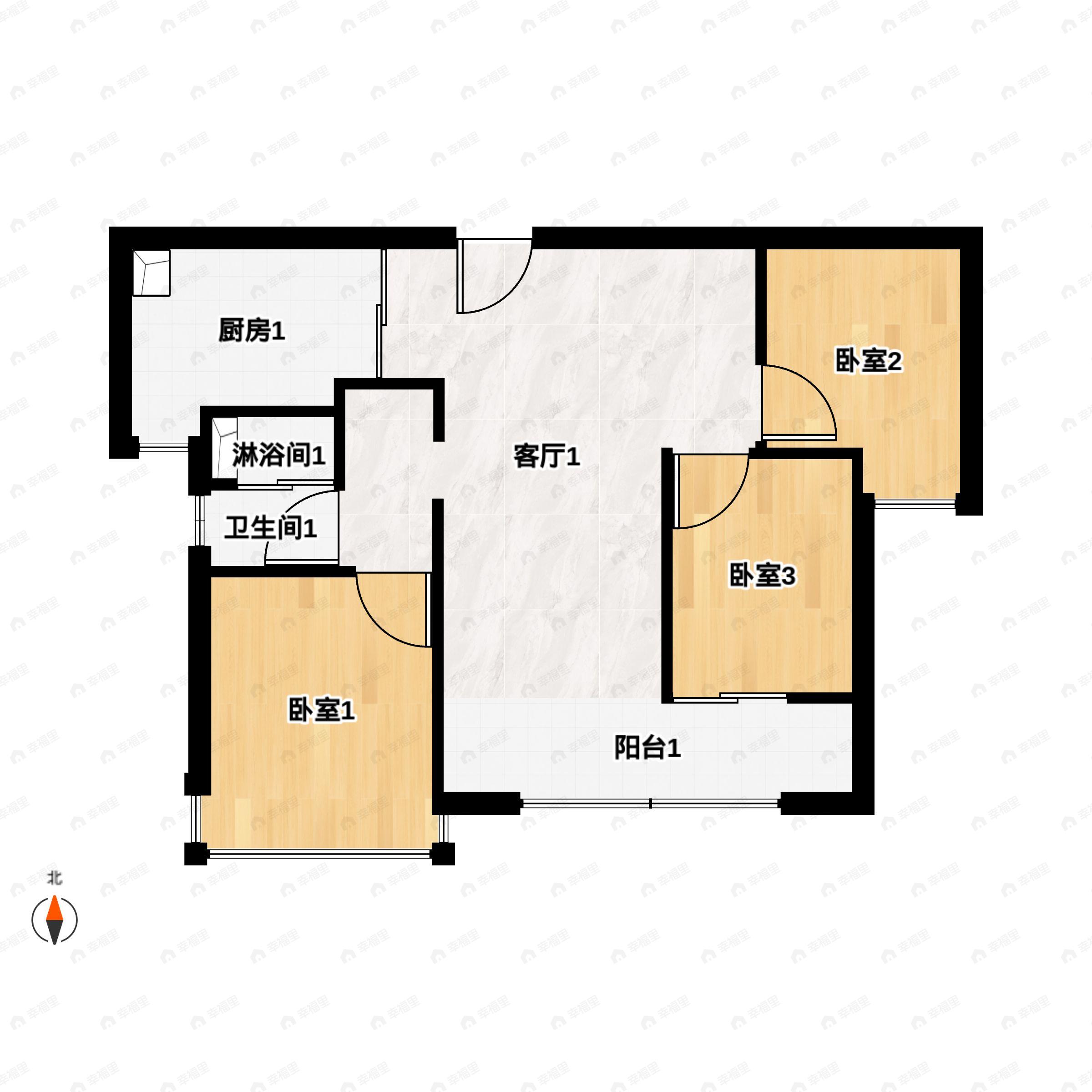 3室2厅1卫建面78平南户型图