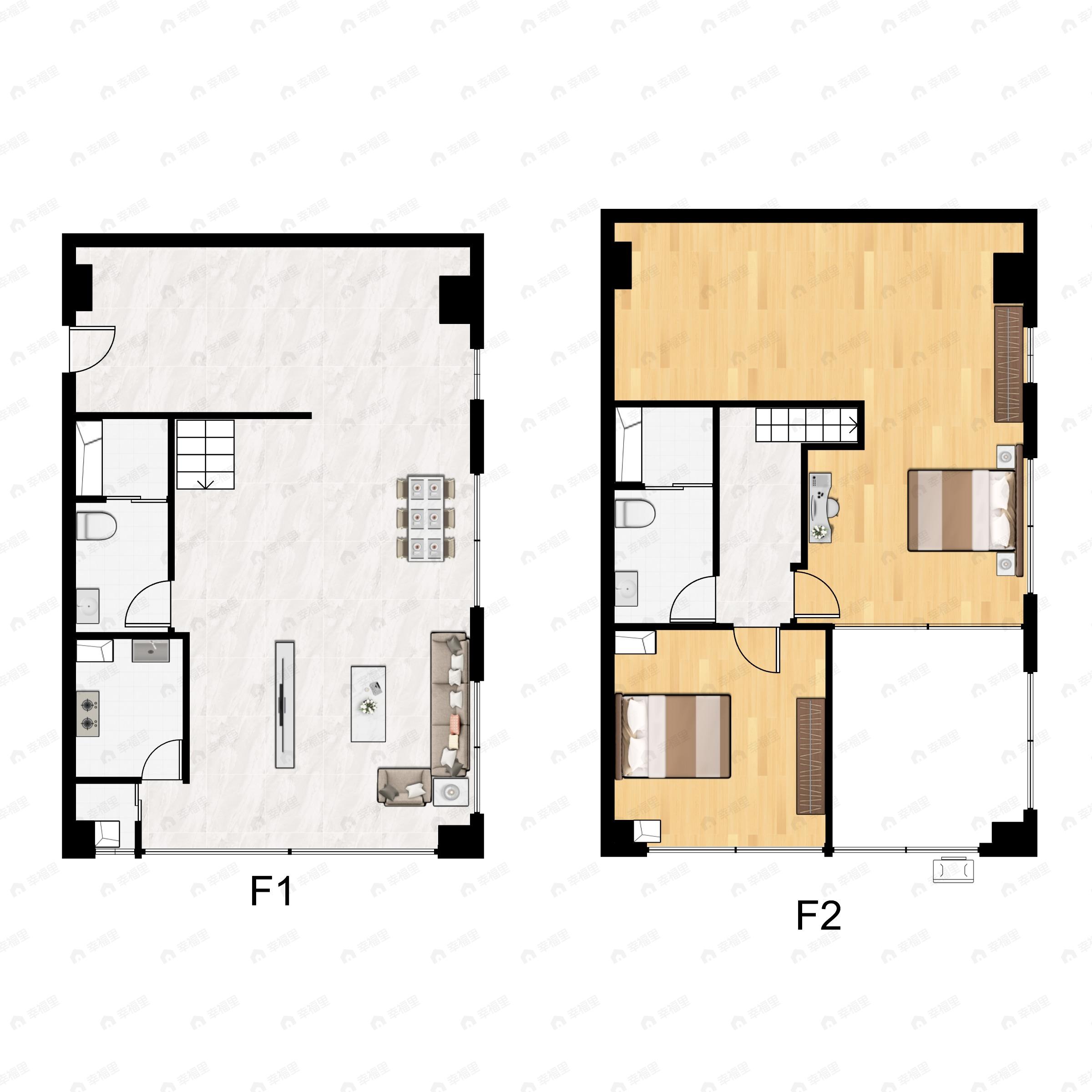 2室1厅2卫建面96平南户型图