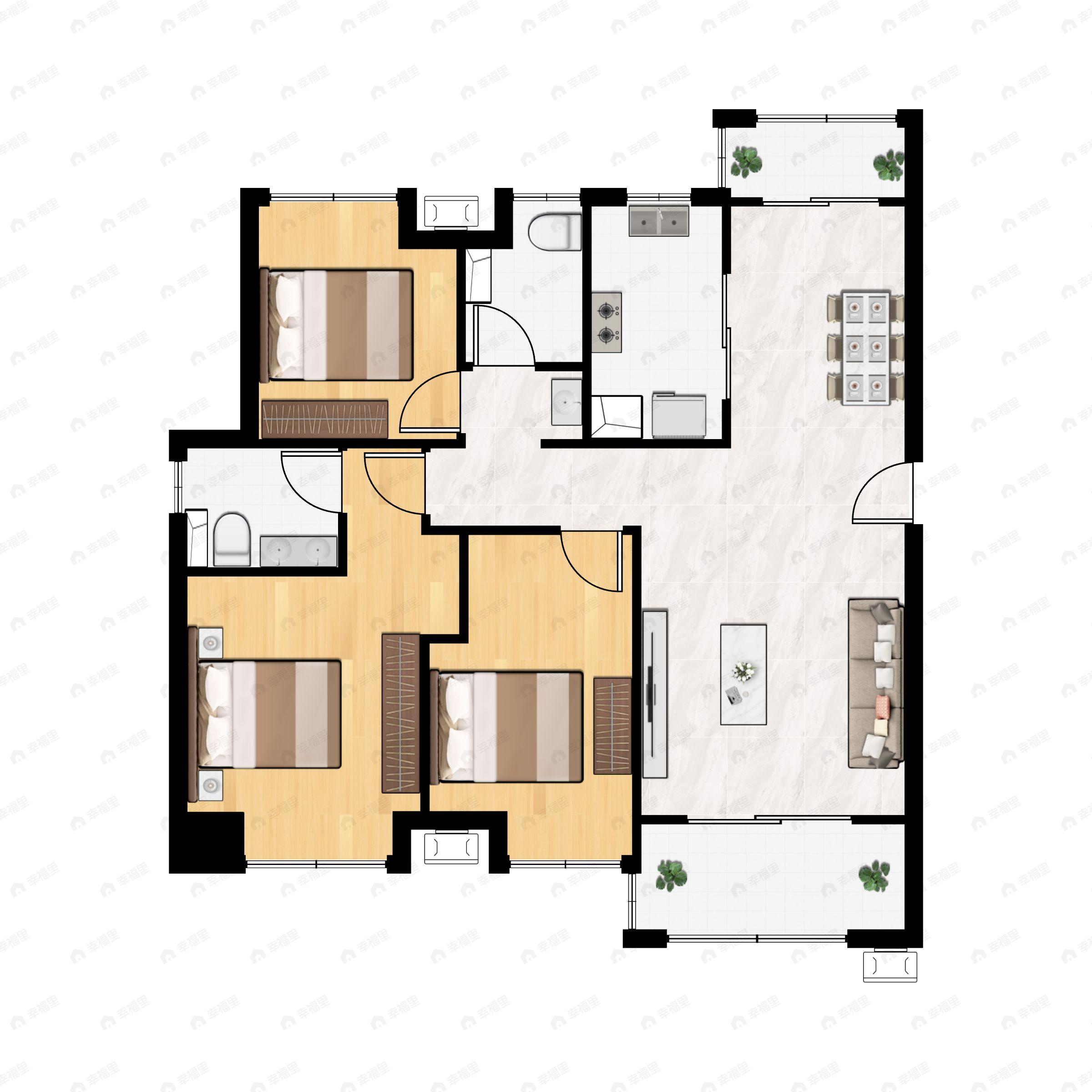 3室2厅2卫建面130平户型图