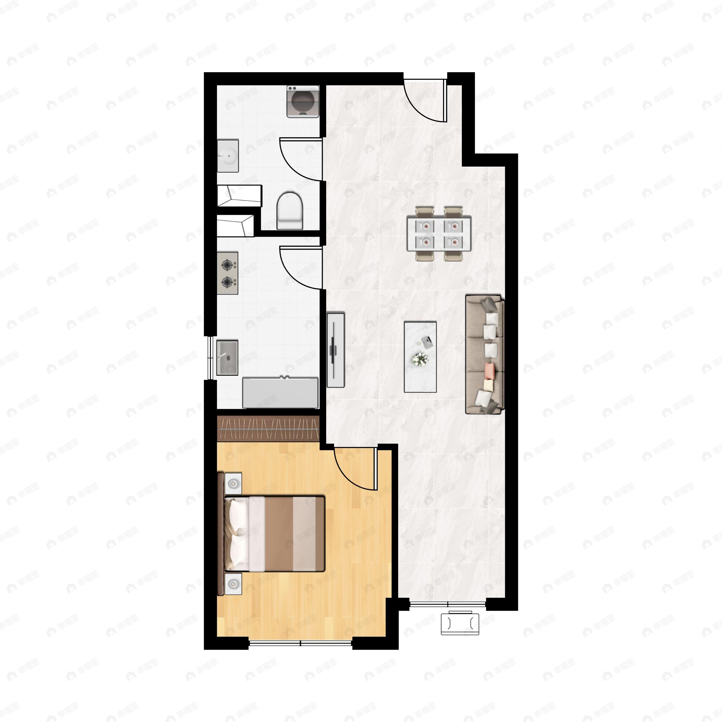 1室1厅1卫建面60m²南户型图