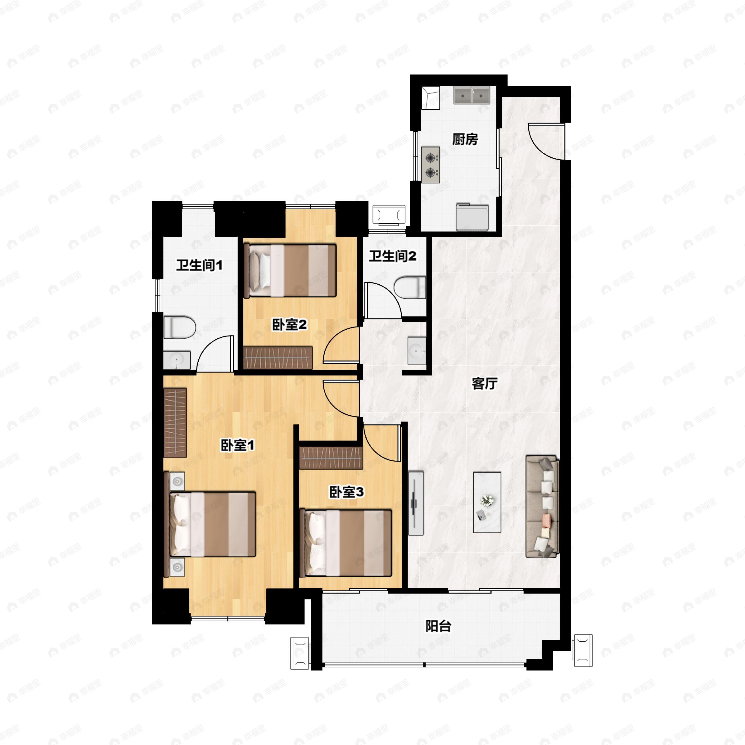 3室2厅2卫建面125平户型图