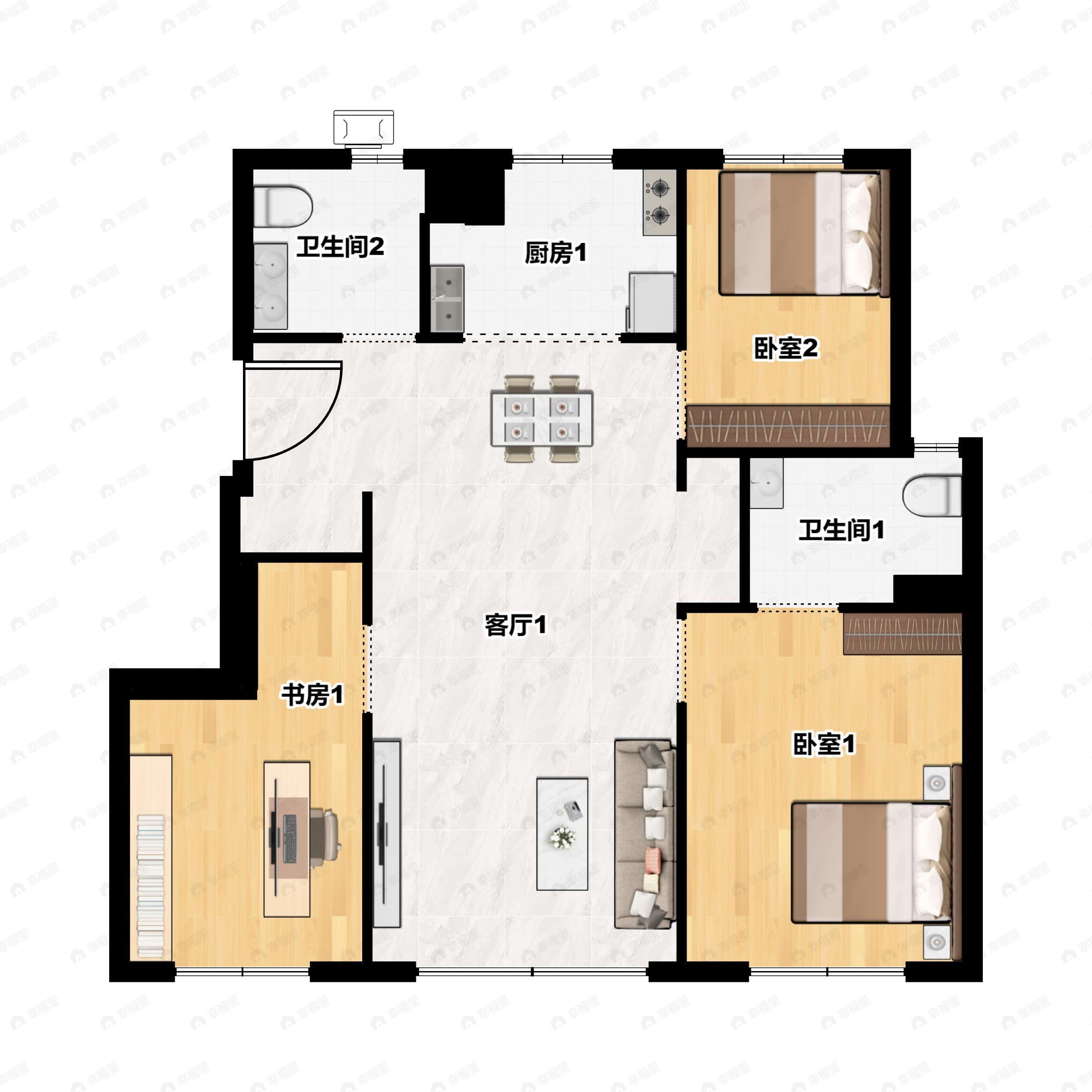 中海富华里3室2厅2卫户型图