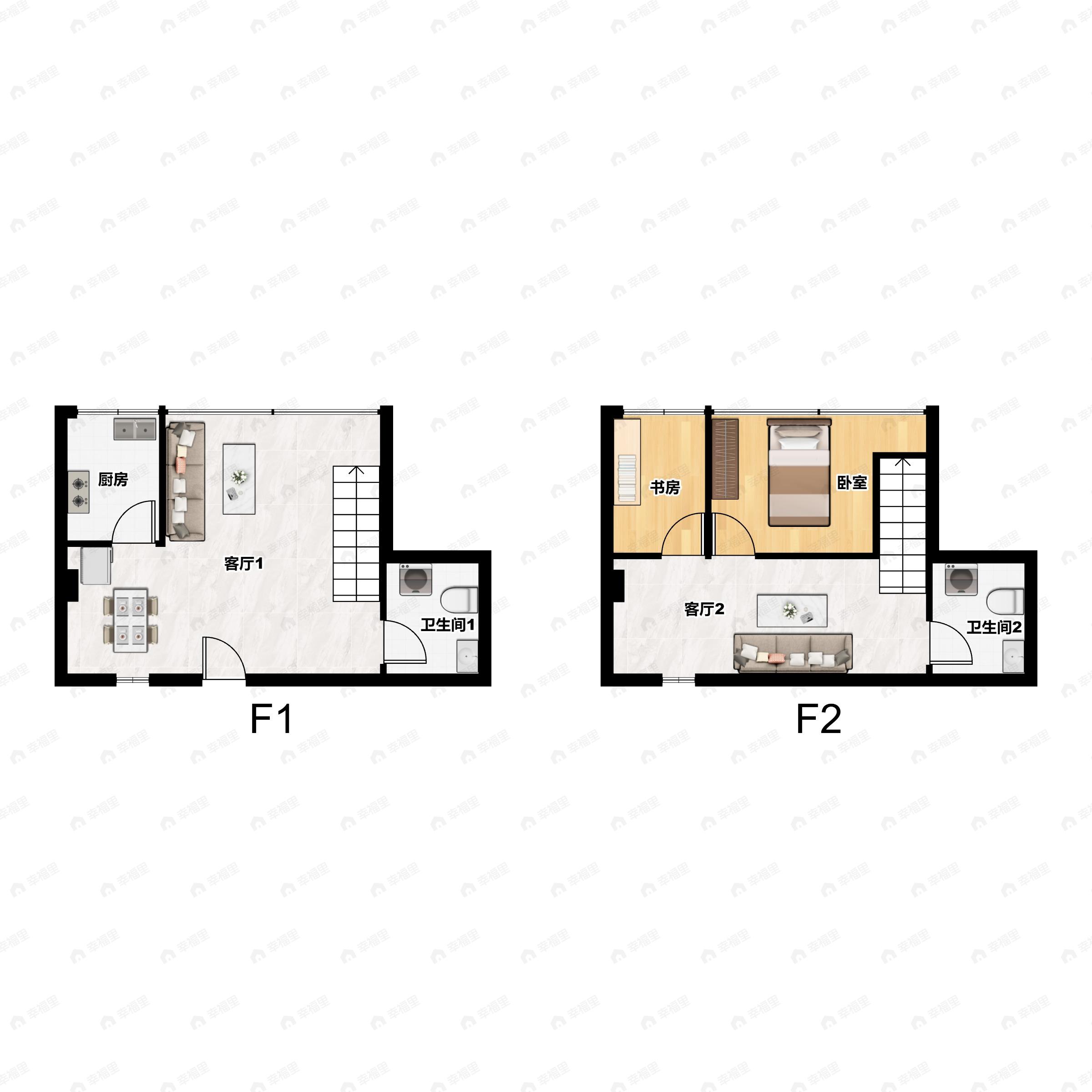 2室2厅2卫建面40平户型图