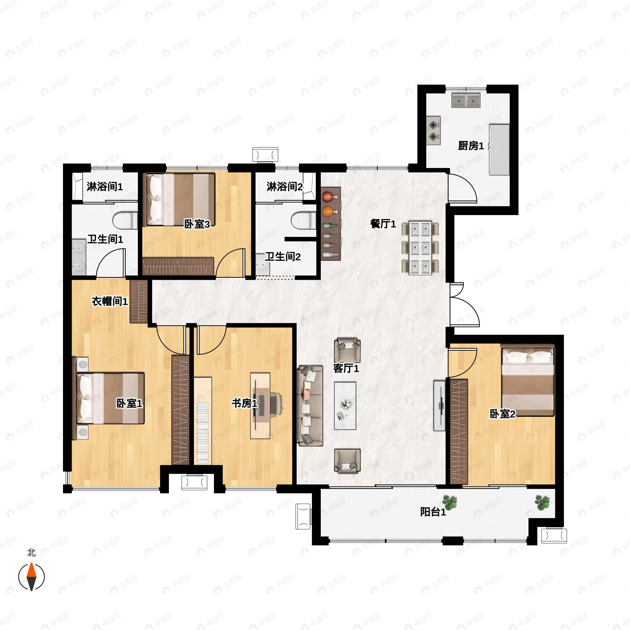 4室2厅2卫建面160平户型图