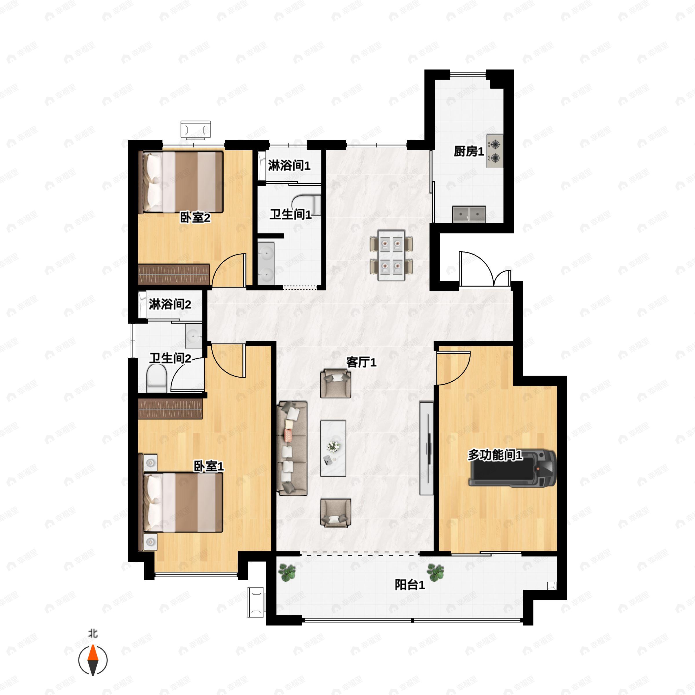 3室2厅2卫建面139平北|南户型图