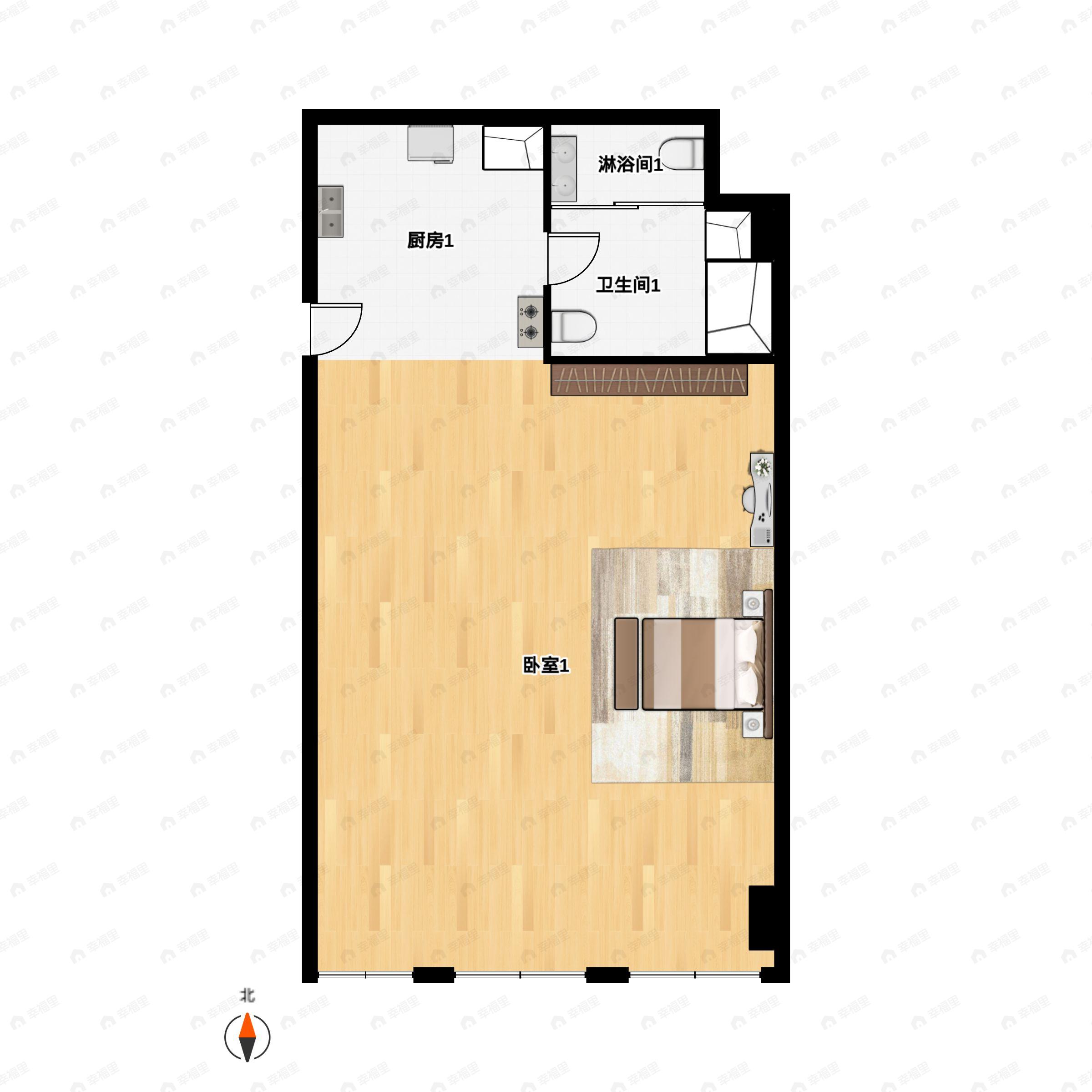 1室1厅1卫建面96m²北|南户型图