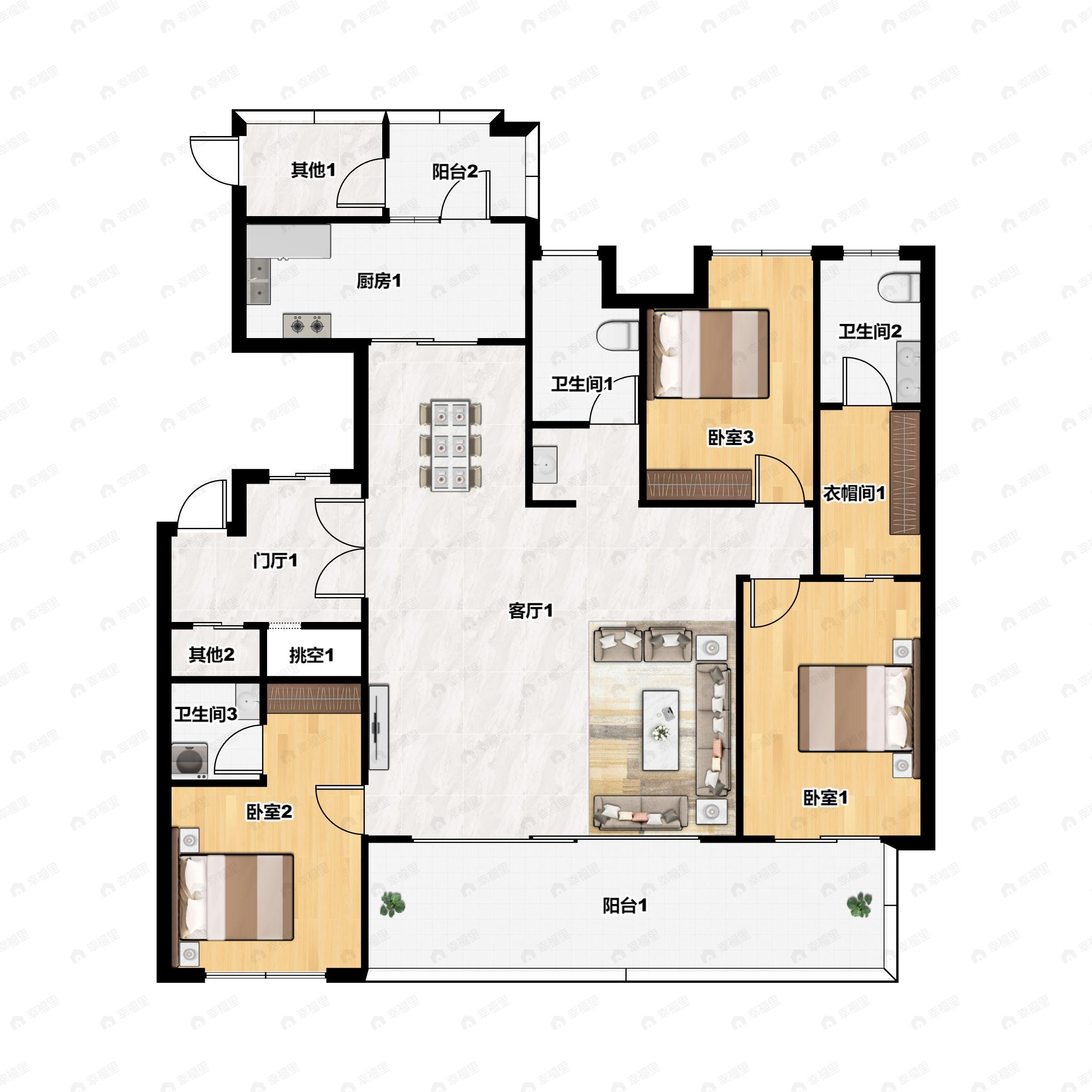 4室2厅3卫建面183平南户型图