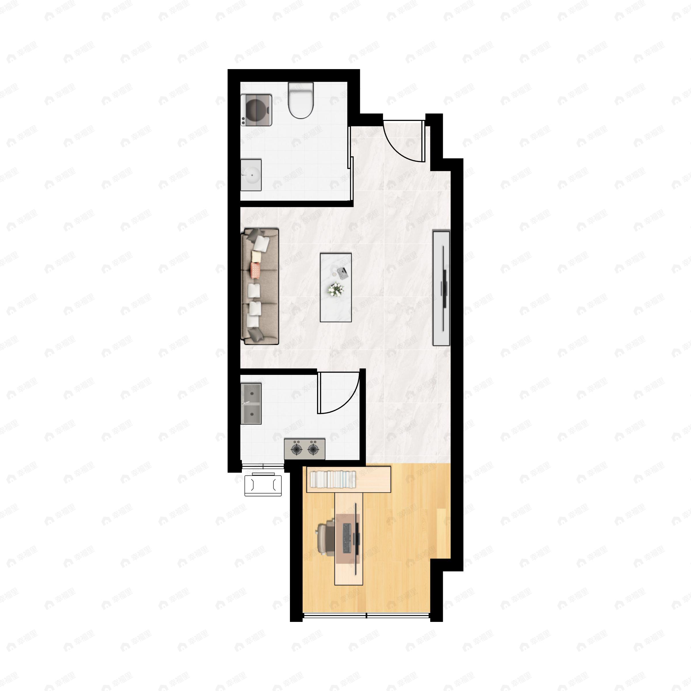 1室1厅1卫建面49m²南户型图