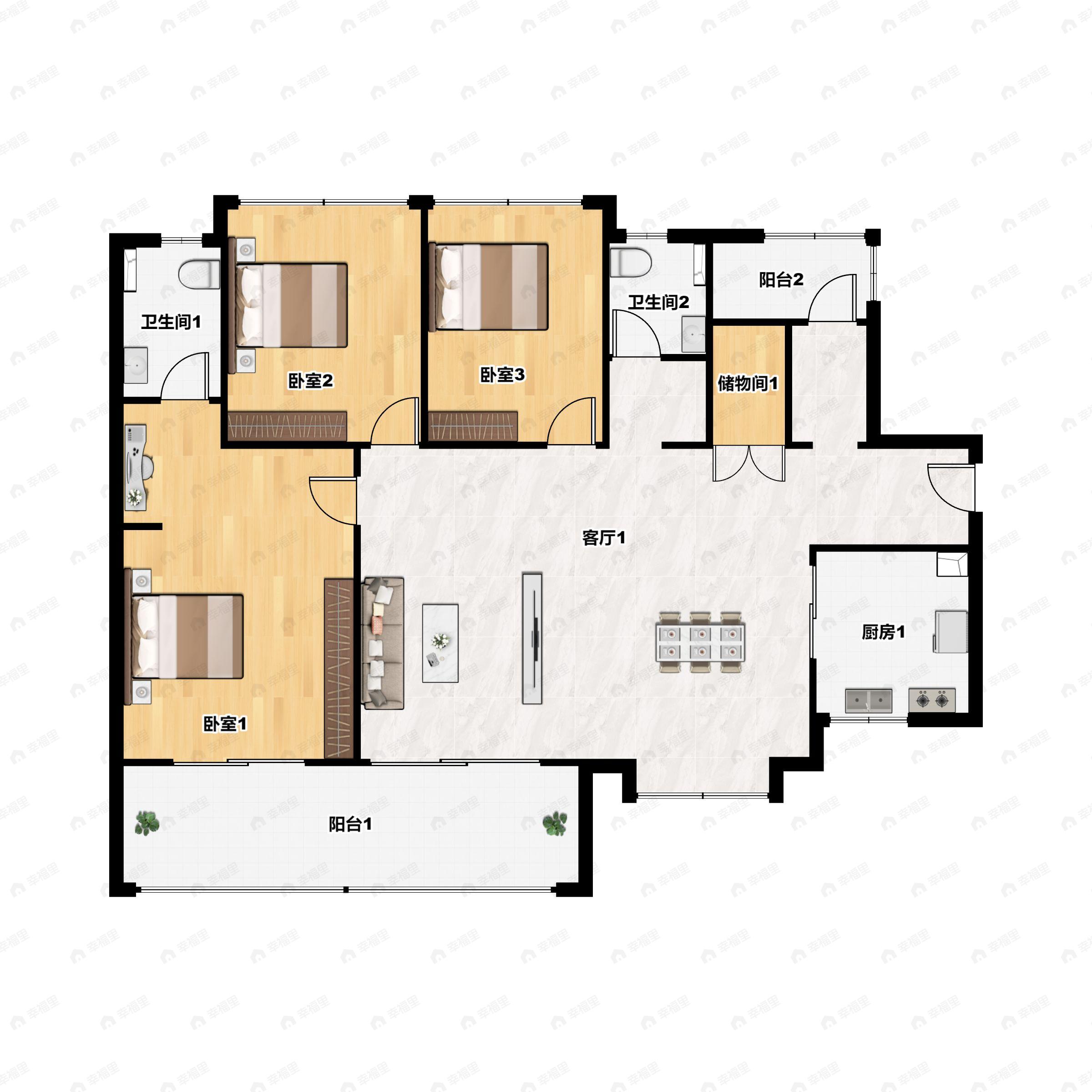 天河保利天汇3室2厅2卫户型图