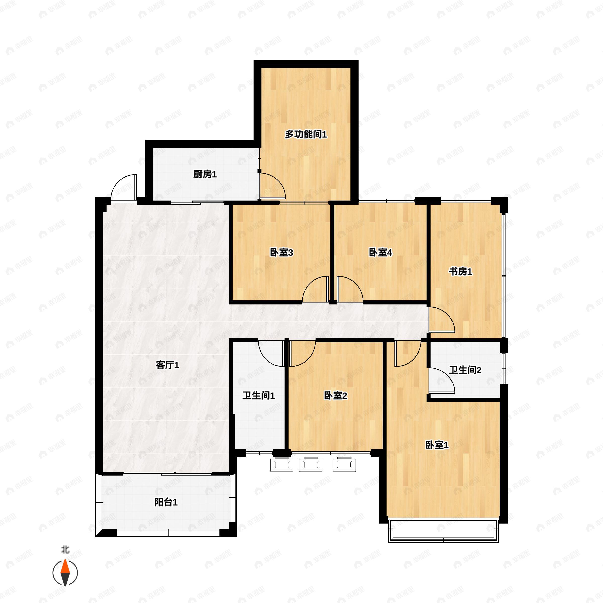 6室2厅2卫建面133平北|南户型图