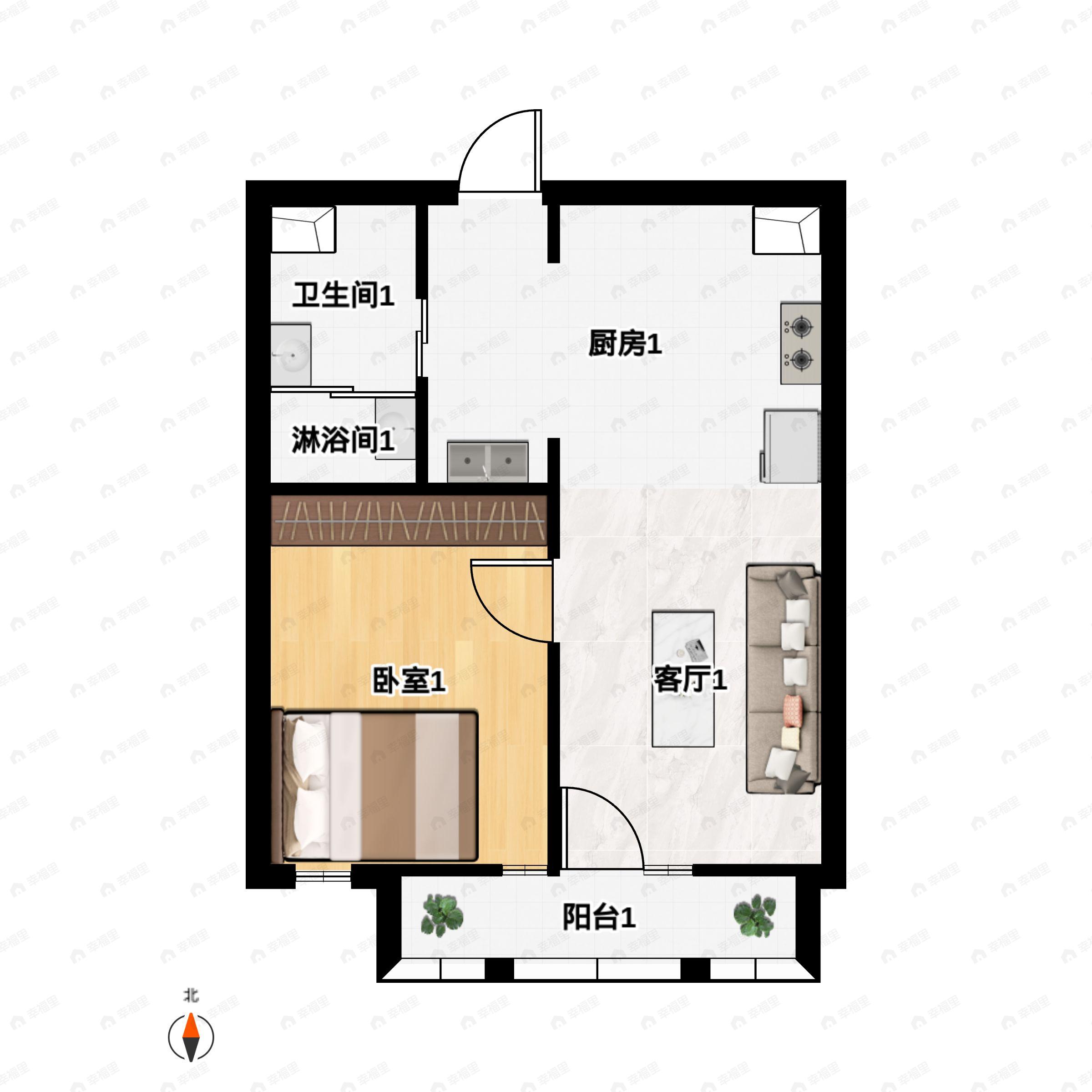 月亮河七星公馆1室1厅1卫户型图