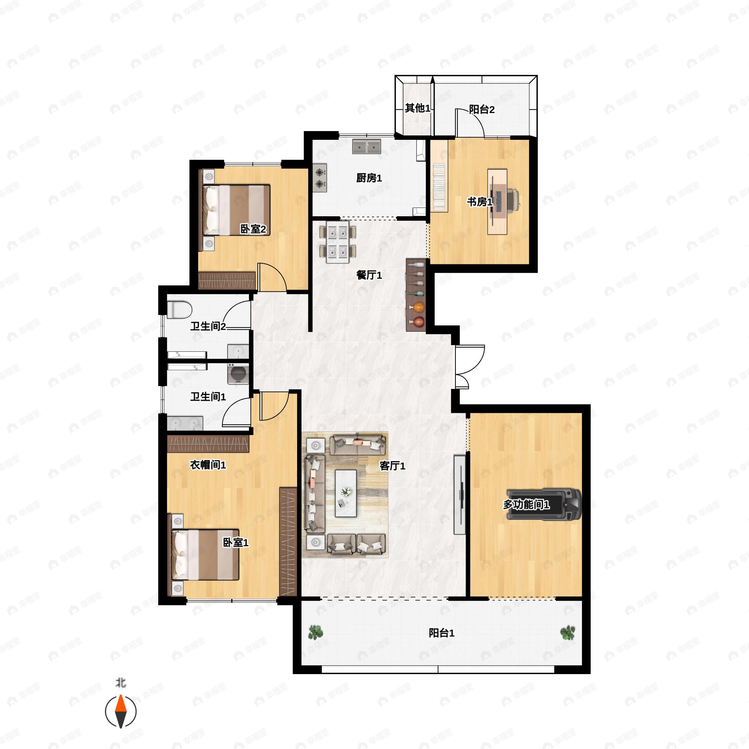 4室2厅2卫建面152平南户型图