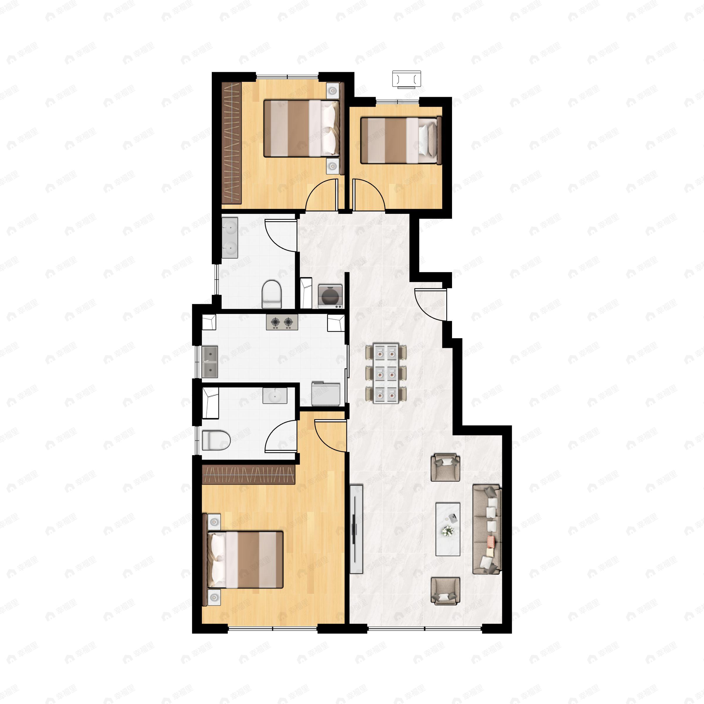 3室2厅2卫建面96平南|北户型图