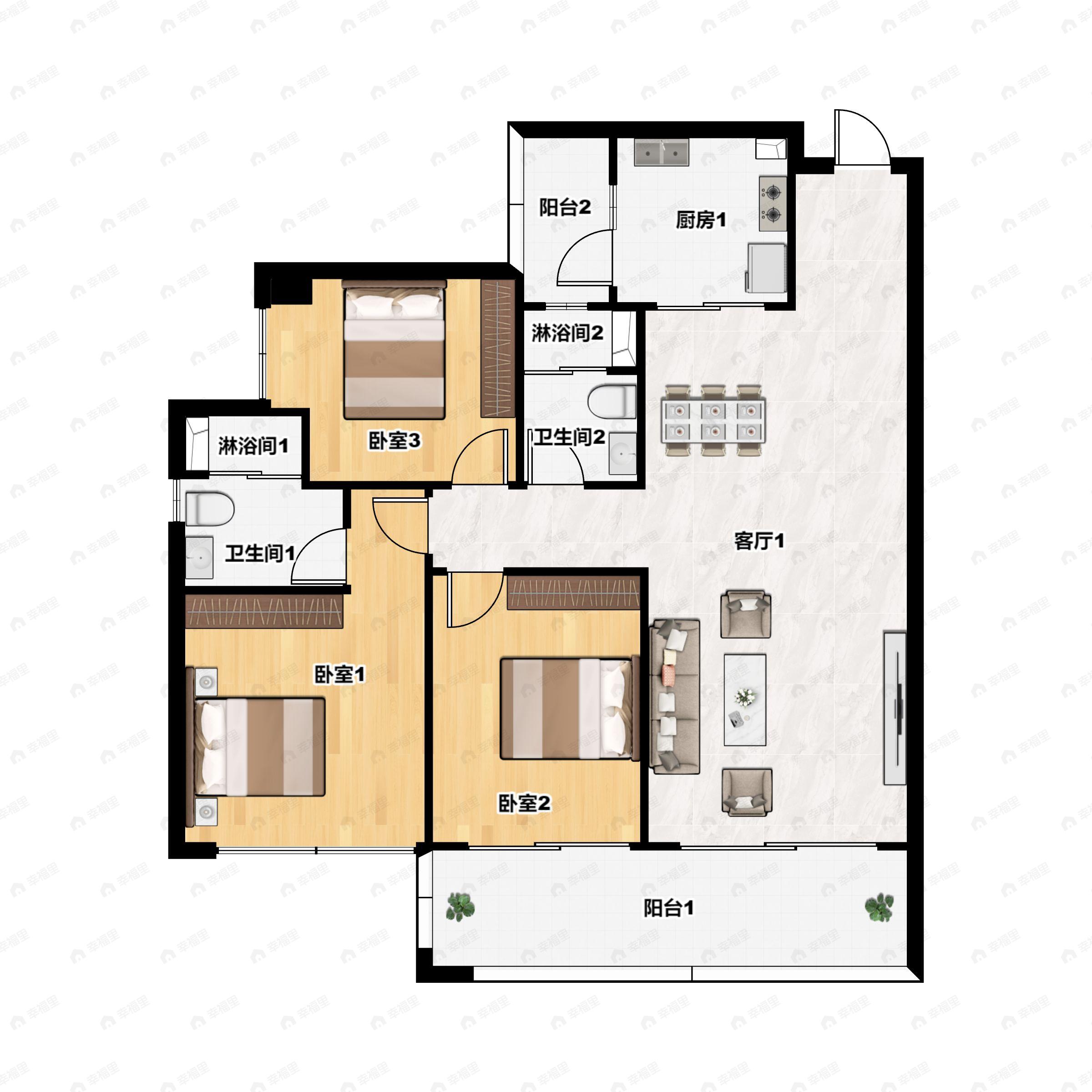 3室2厅2卫建面113平户型图