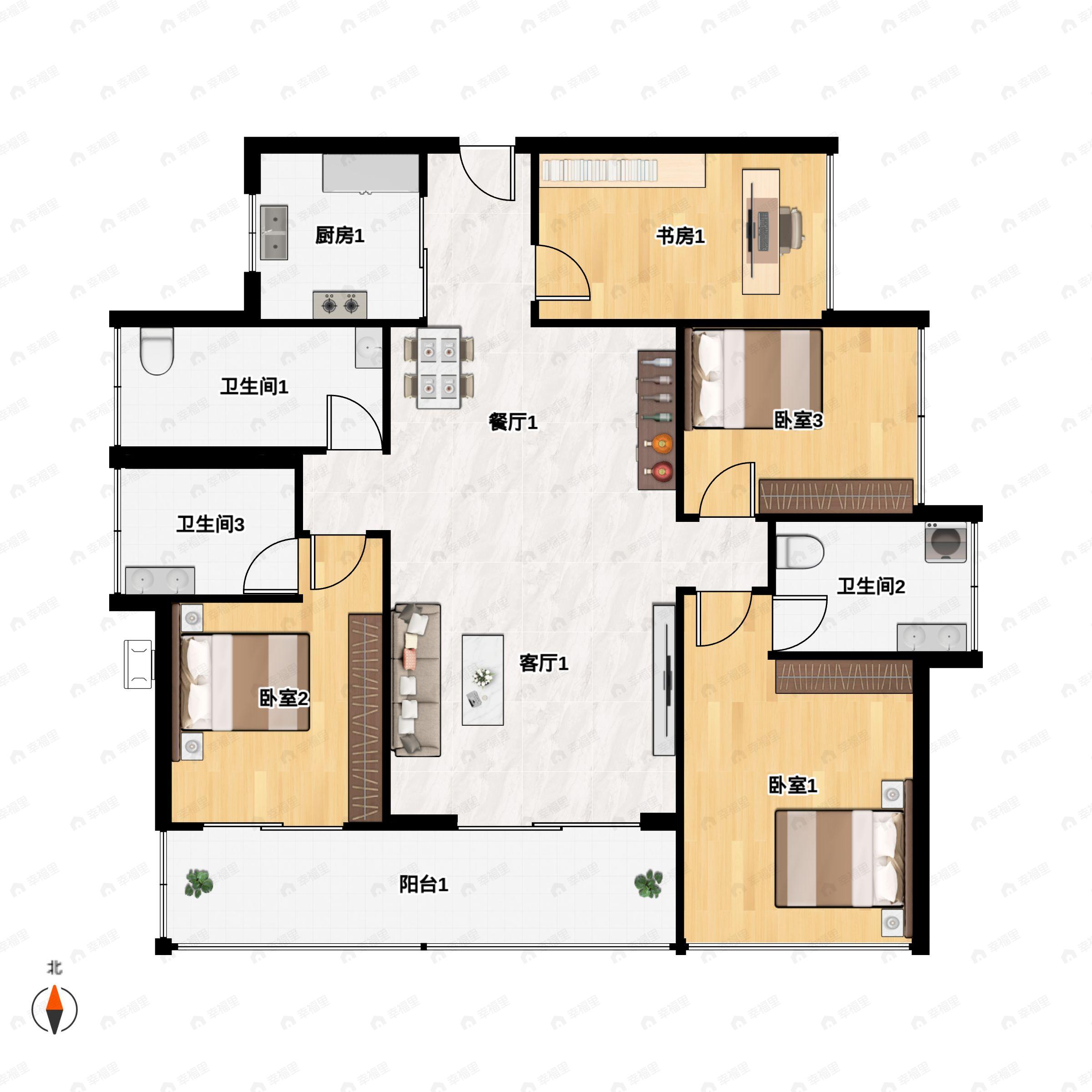 4室2厅2卫建面111平户型图