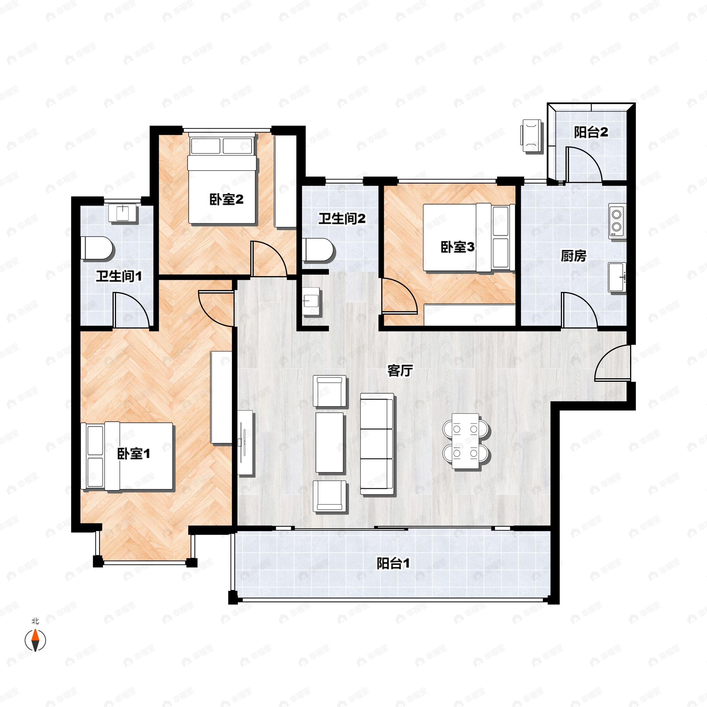 龙光天瀛3室2厅2卫户型图