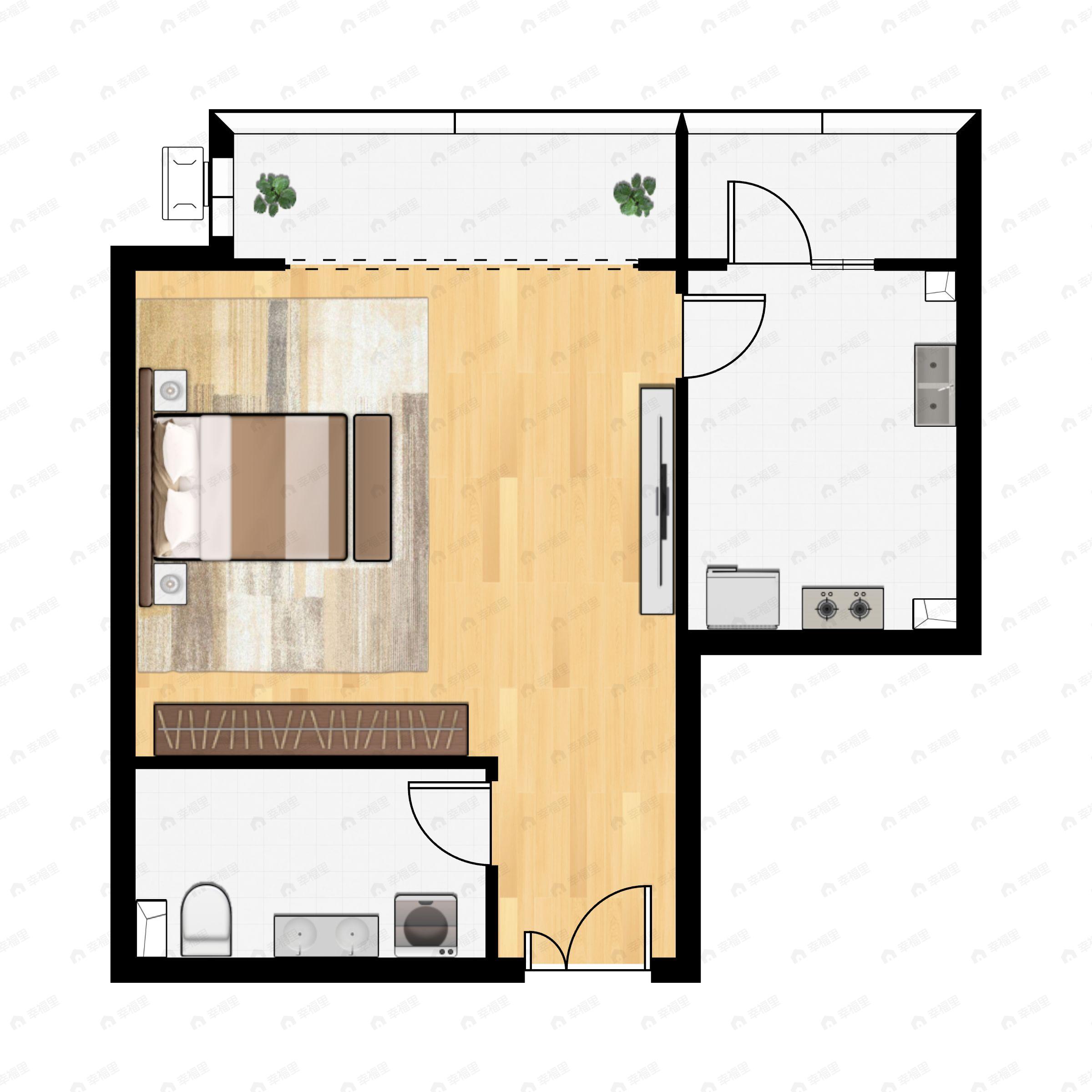 1室1厅1卫建面66m²东北户型图