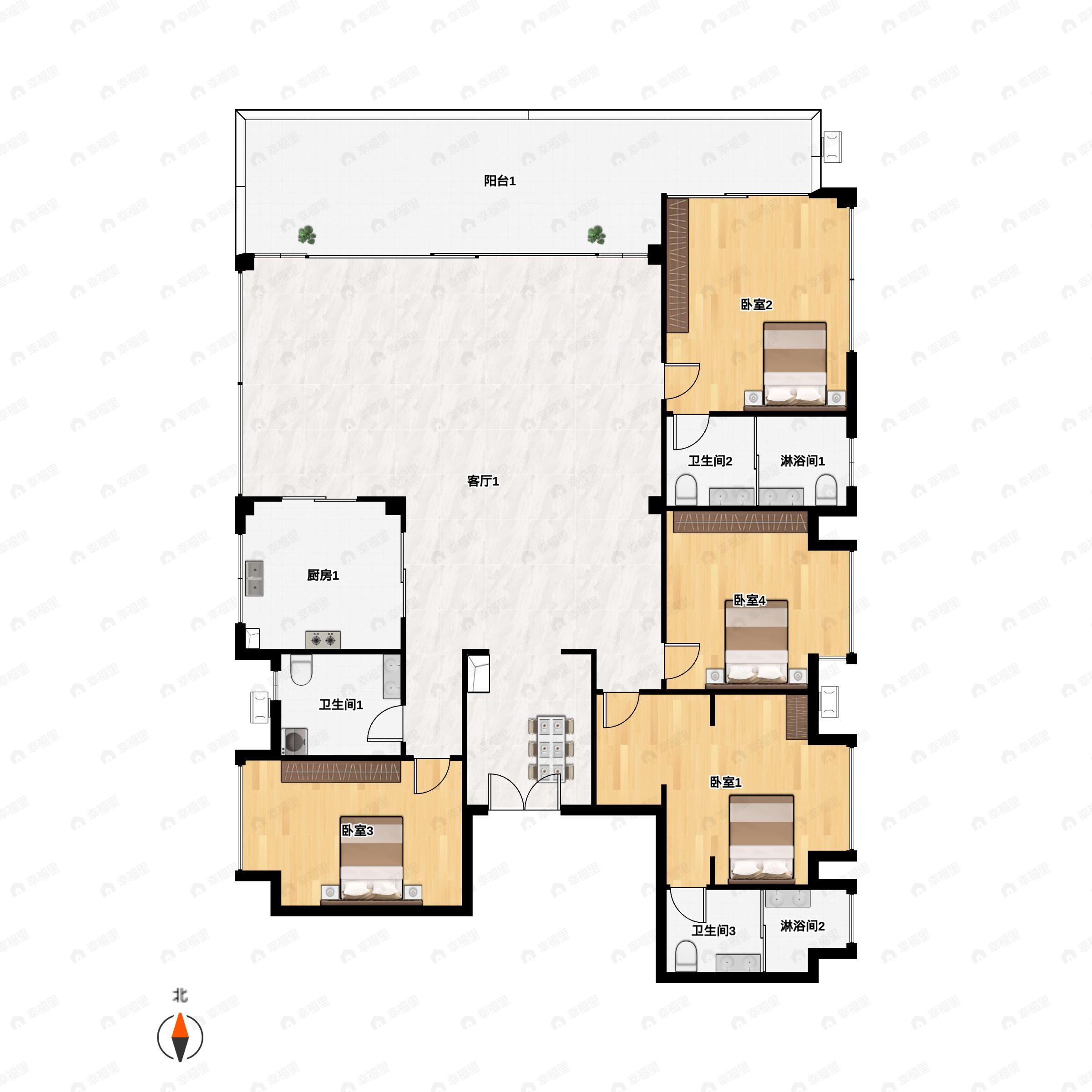 4室2厅2卫建面193平南户型图