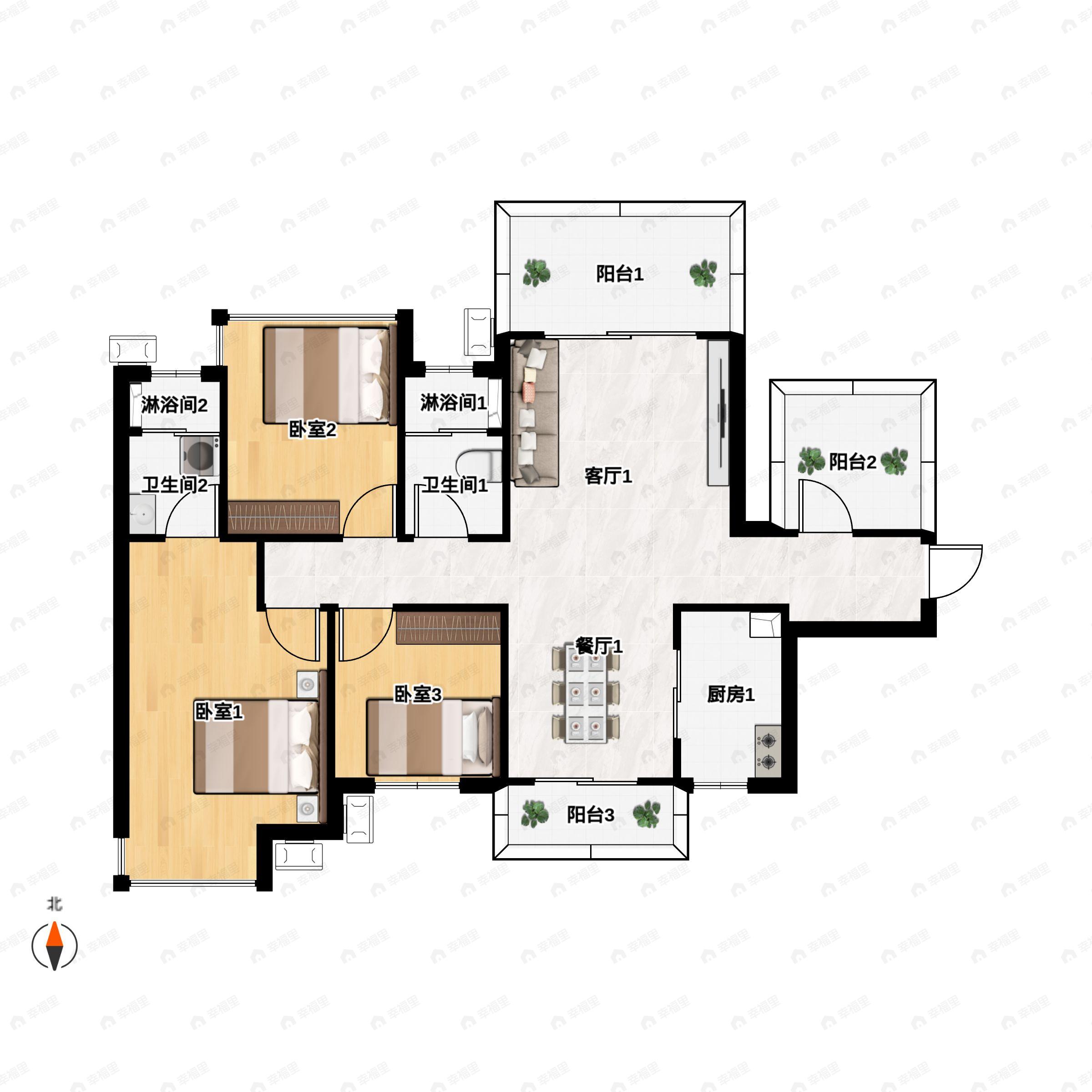 4室2厅2卫建面120平户型图