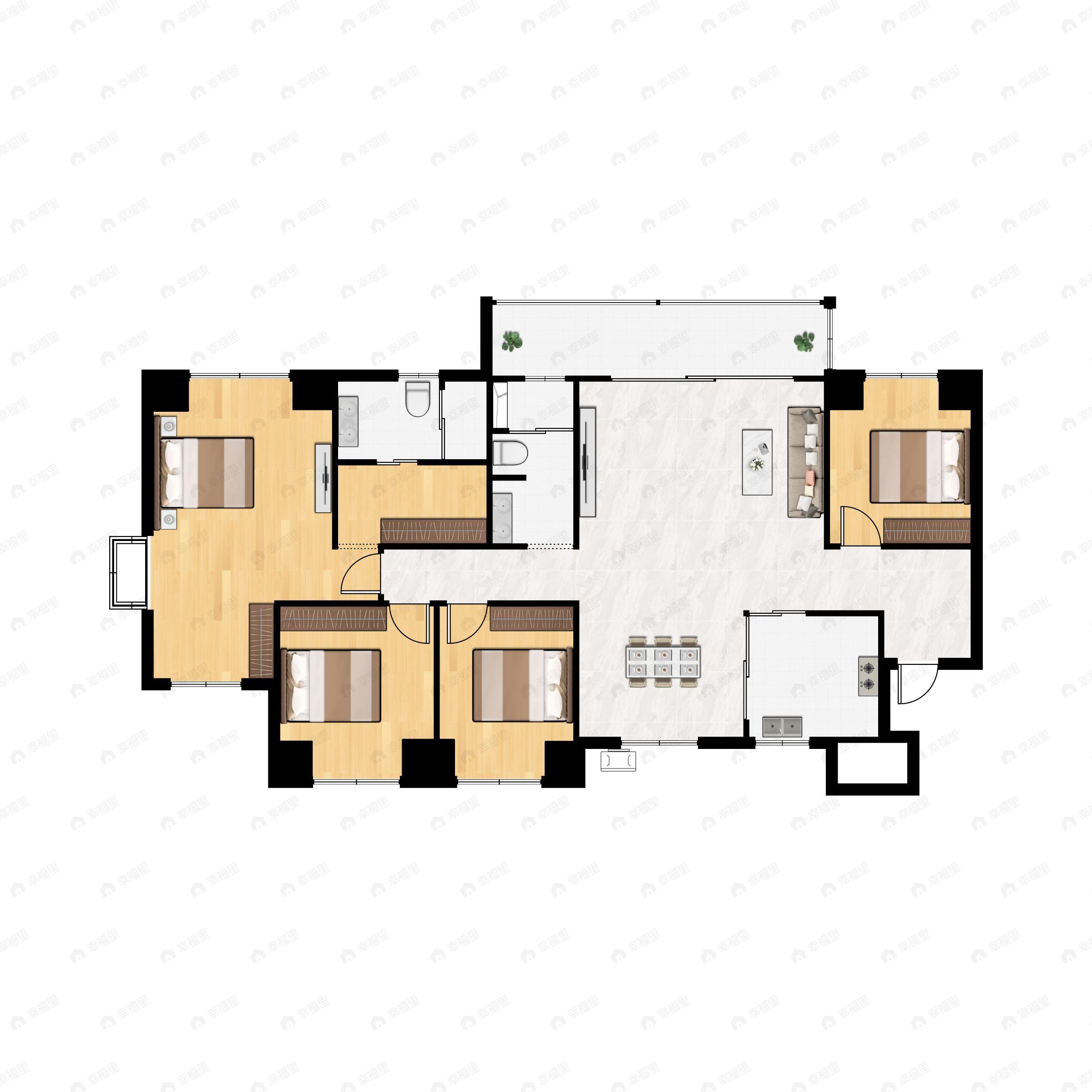 4室2厅2卫建面160平北|南户型图