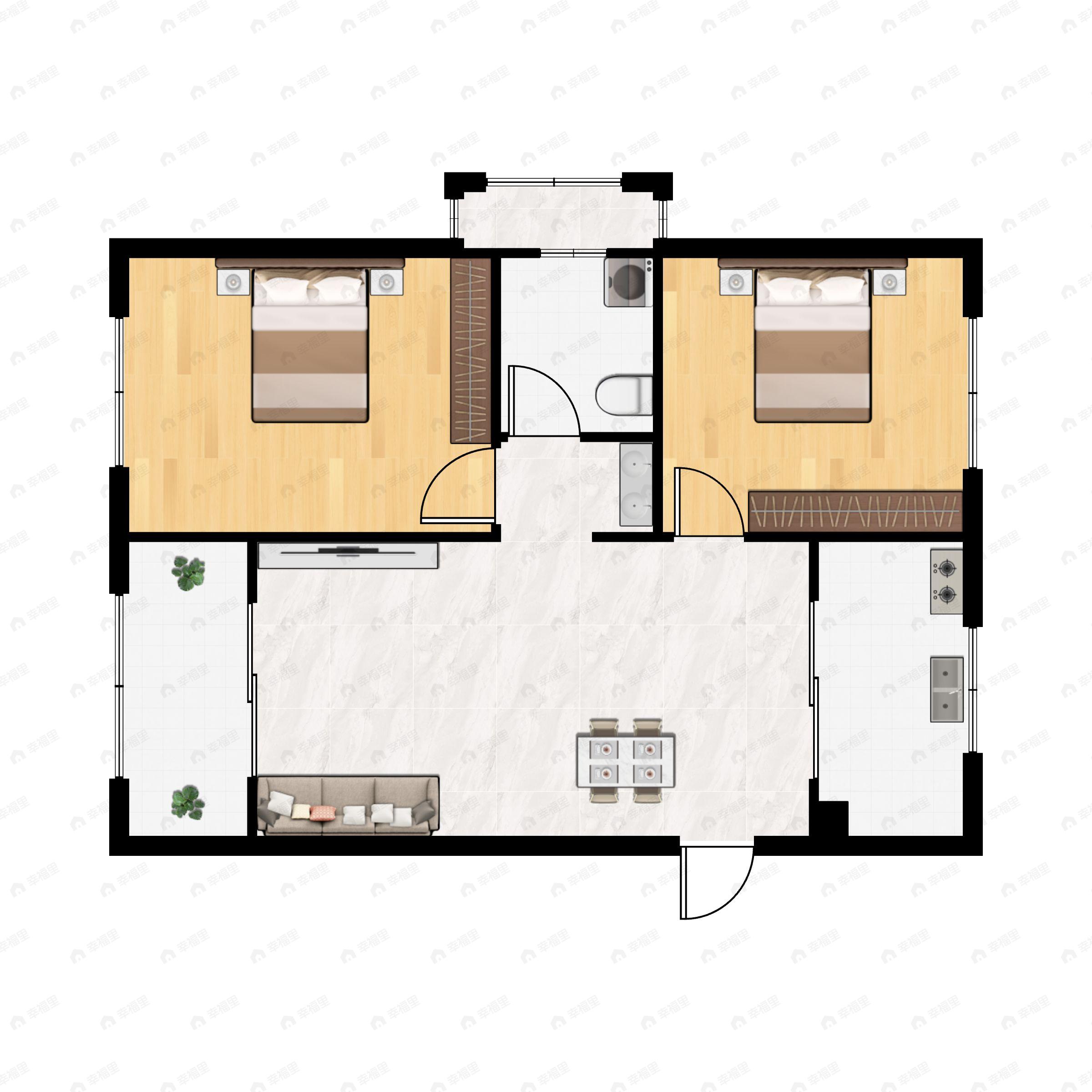 2室2厅1卫建面74平户型图