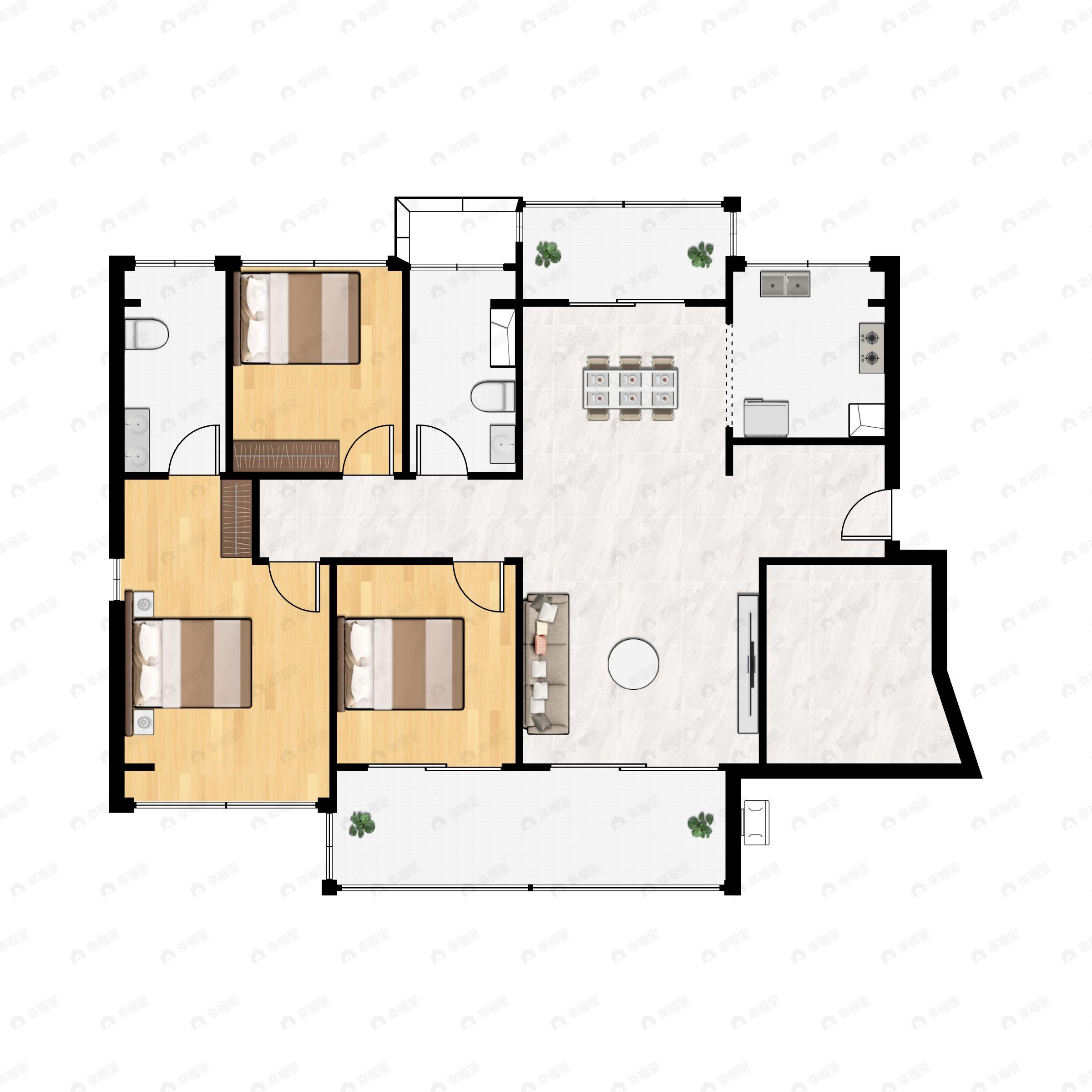 3室2厅2卫建面110平户型图
