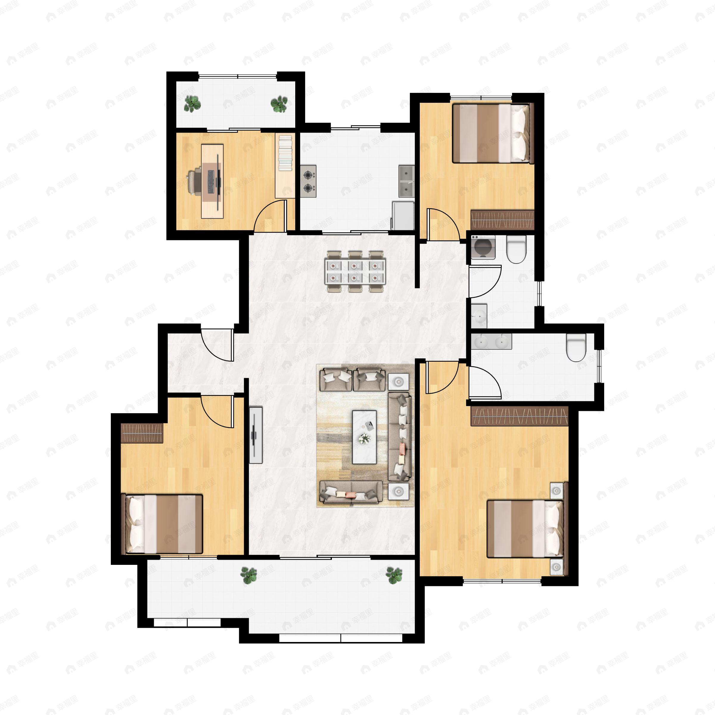 4室2厅2卫建面127平南户型图