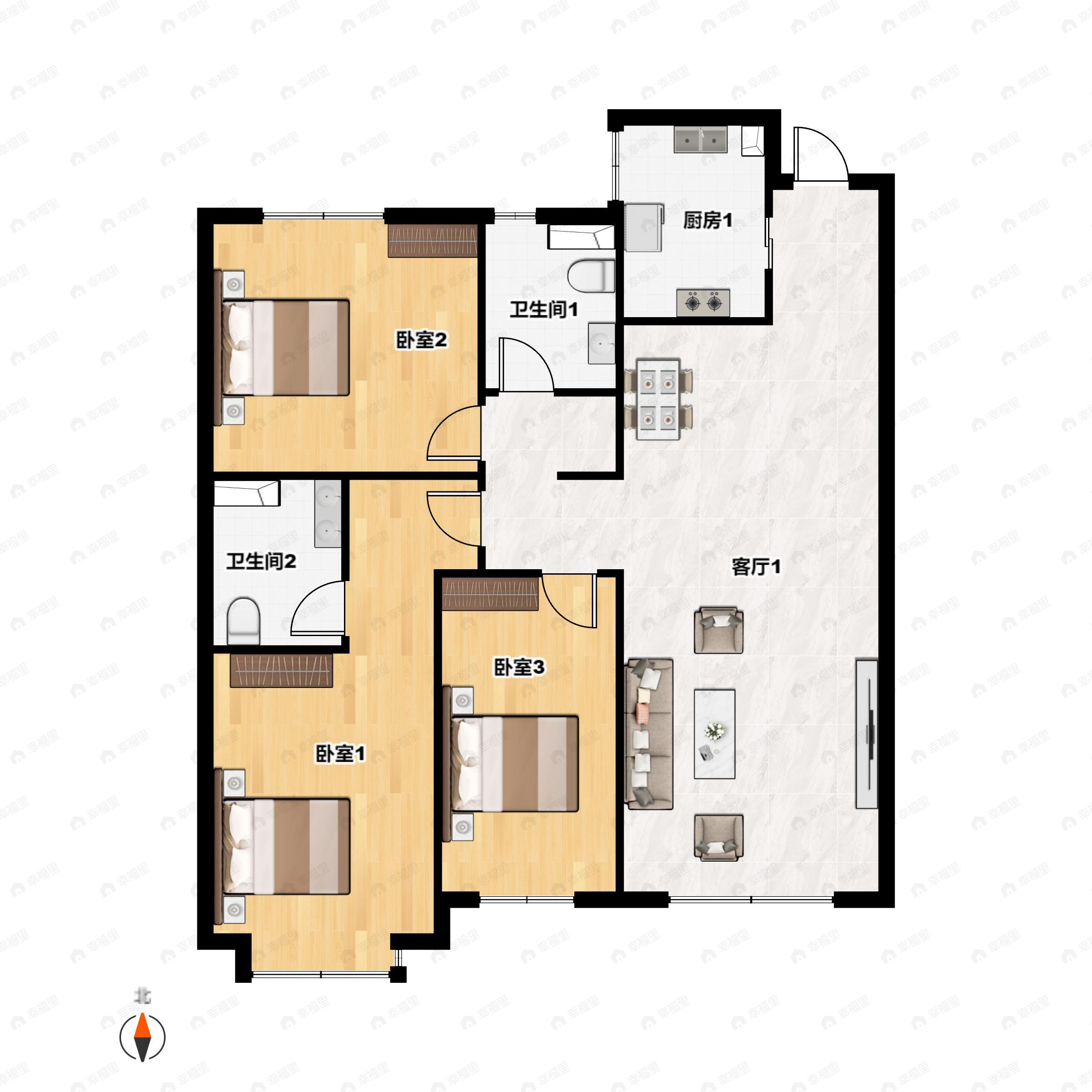 巨华融城百汇3室2厅2卫户型图