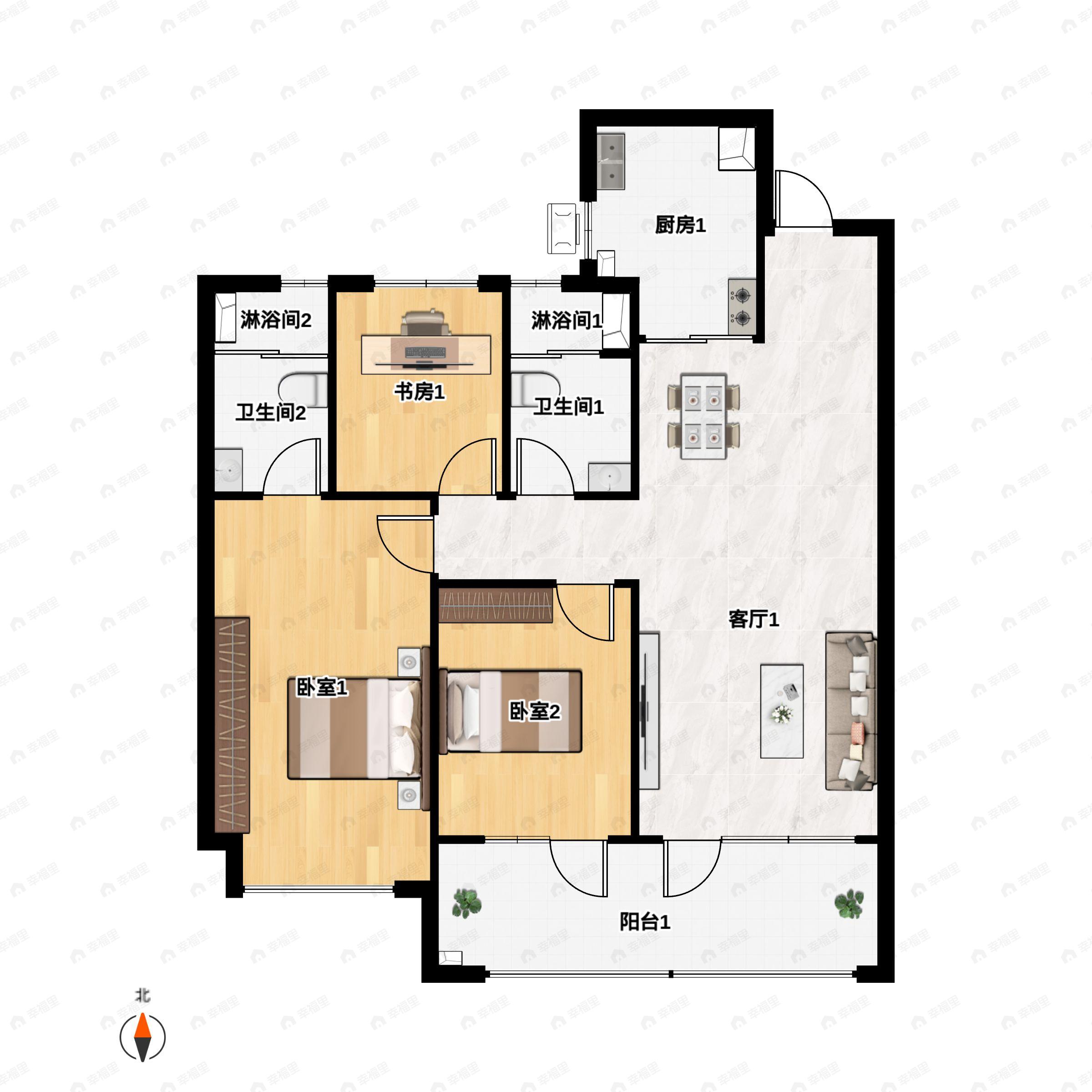 东宸府·珑院3室2厅2卫户型图